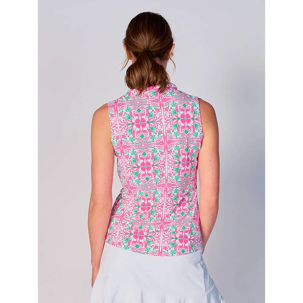 G Lifestyle Print Sleeveless Polo Top - Tile Pink G Lifestyle Clothing
