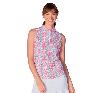 G Lifestyle Print Sleeveless Polo Top - Tile Pink G Lifestyle Clothing