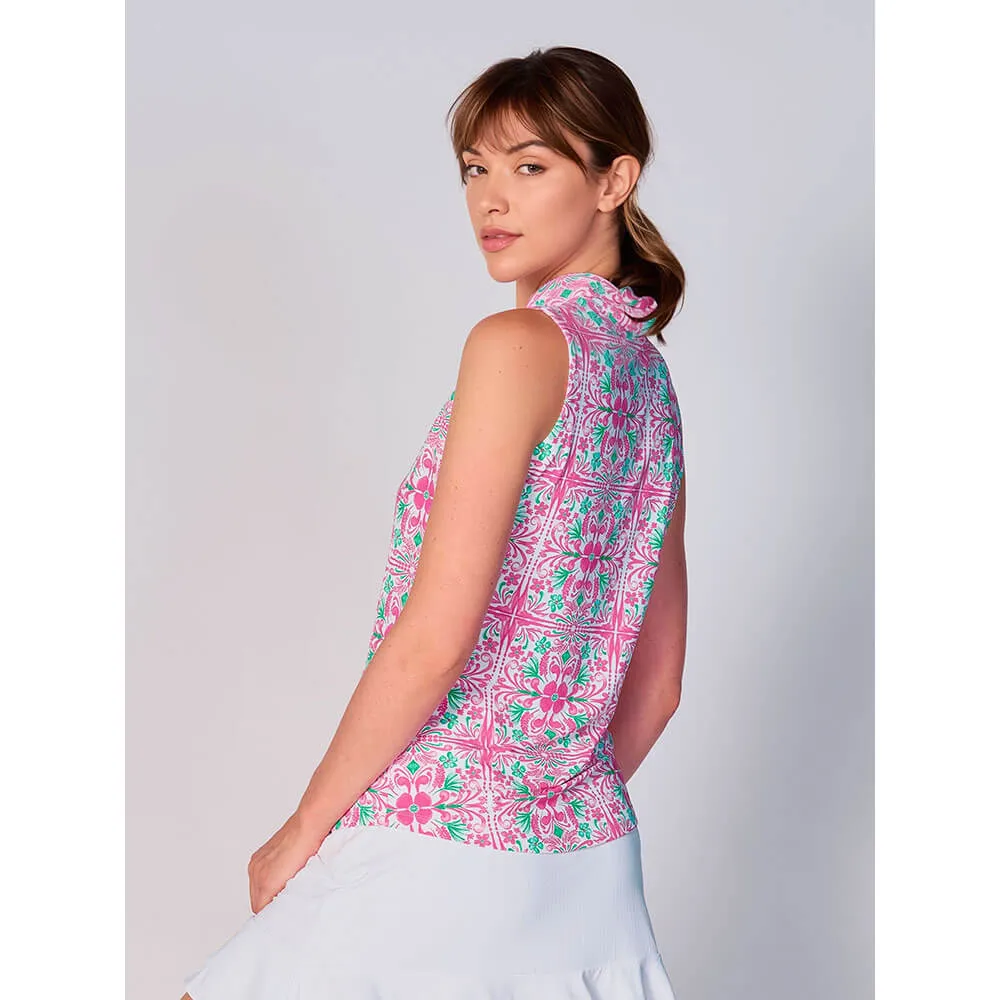 G Lifestyle Print Sleeveless Polo Top - Tile Pink G Lifestyle Clothing