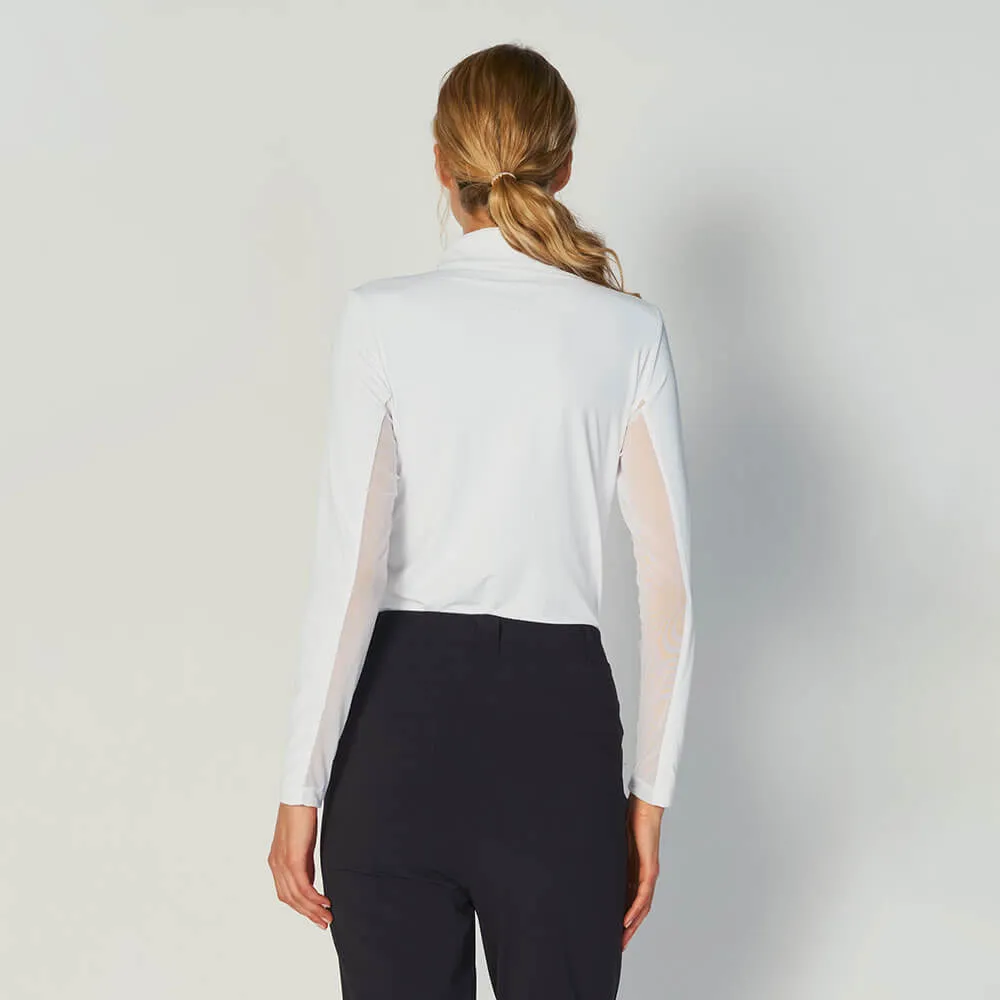 G Lifestyle Solid Long Sleeve Zip Mock Neck Top - White G Lifestyle Clothing