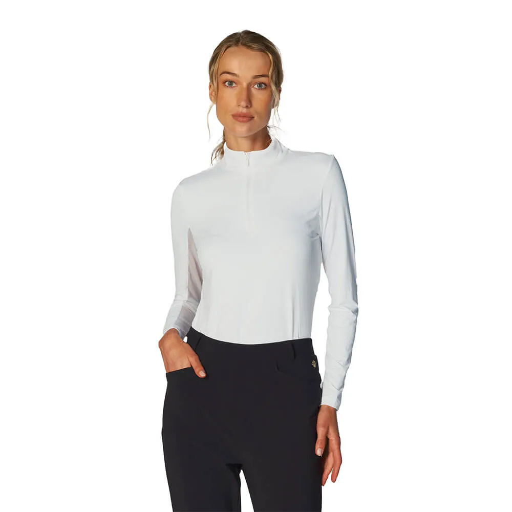 G Lifestyle Solid Long Sleeve Zip Mock Neck Top - White G Lifestyle Clothing