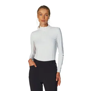G Lifestyle Solid Long Sleeve Zip Mock Neck Top - White G Lifestyle Clothing