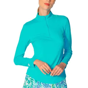 G Lifestyle Solid Zip Mock Neck Long Sleeve Top - Caribbean Turq G Lifestyle Clothing