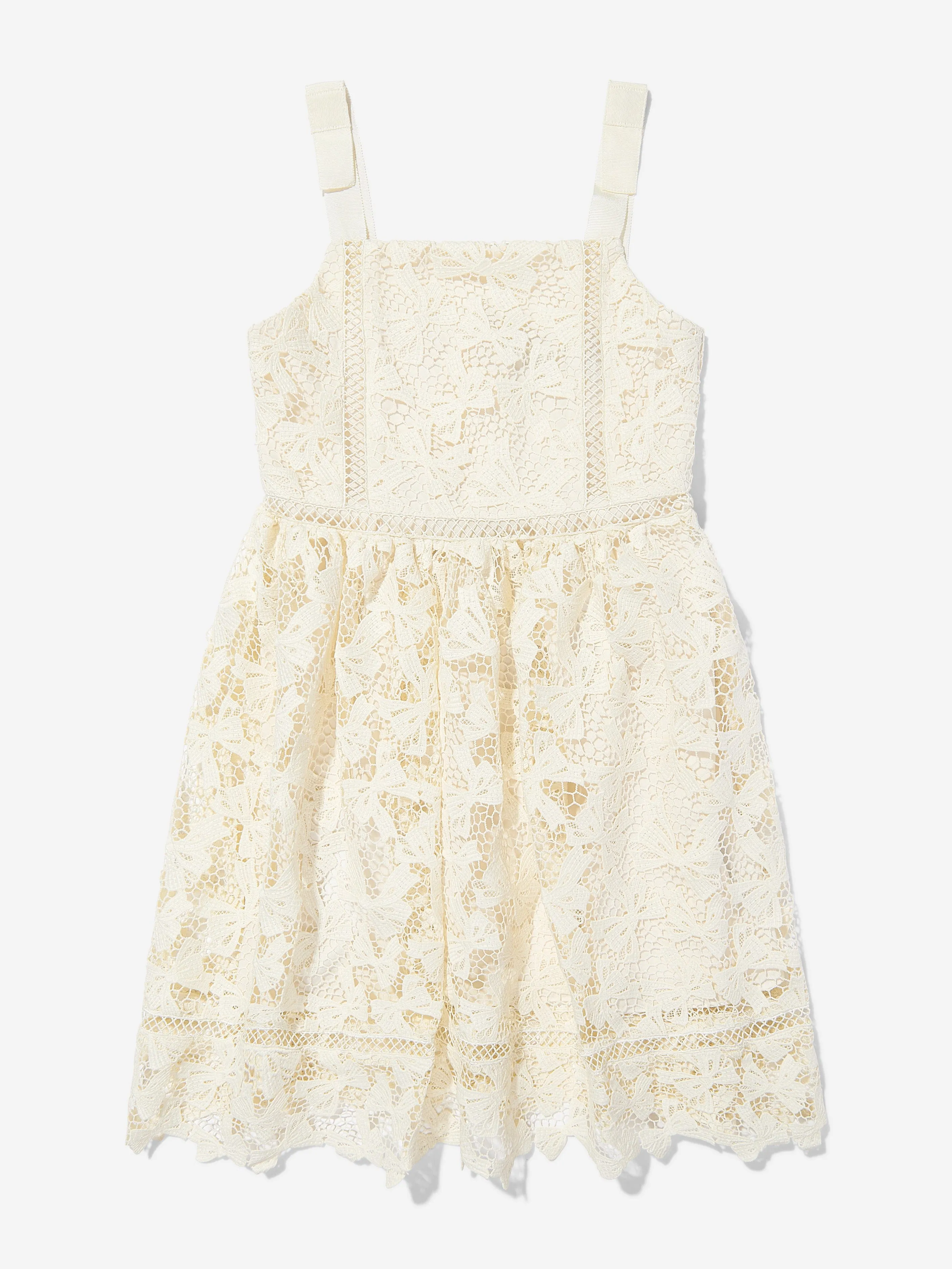 Mädchen Schleifen Spitzenkleid in Weiß