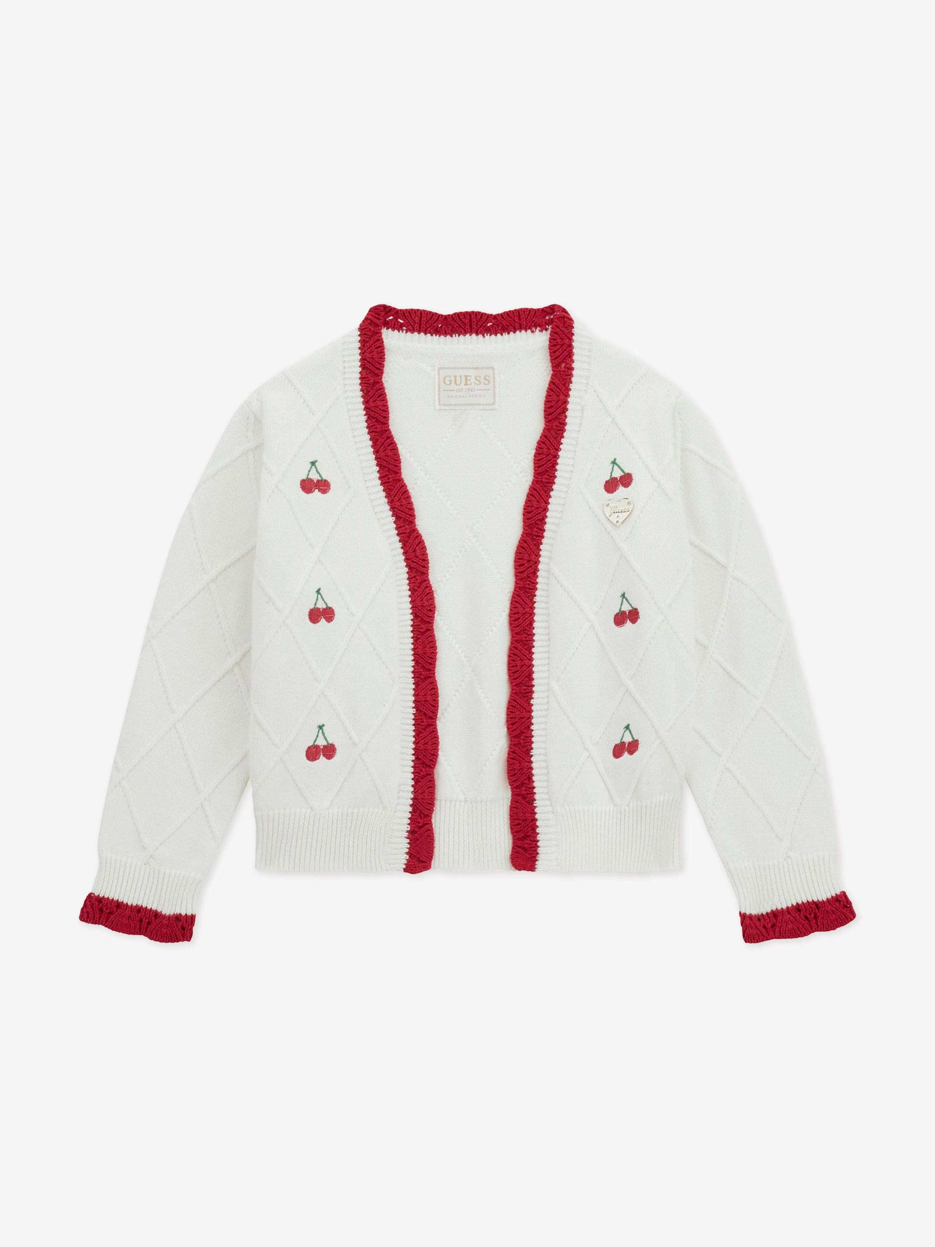 Mädchen Kirsch Cardigan in Elfenbein