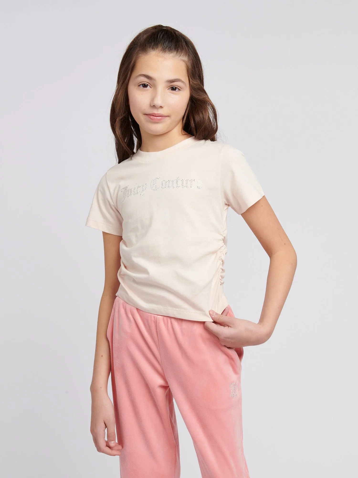 Mädchen Diamante Logo T-Shirt in Beige