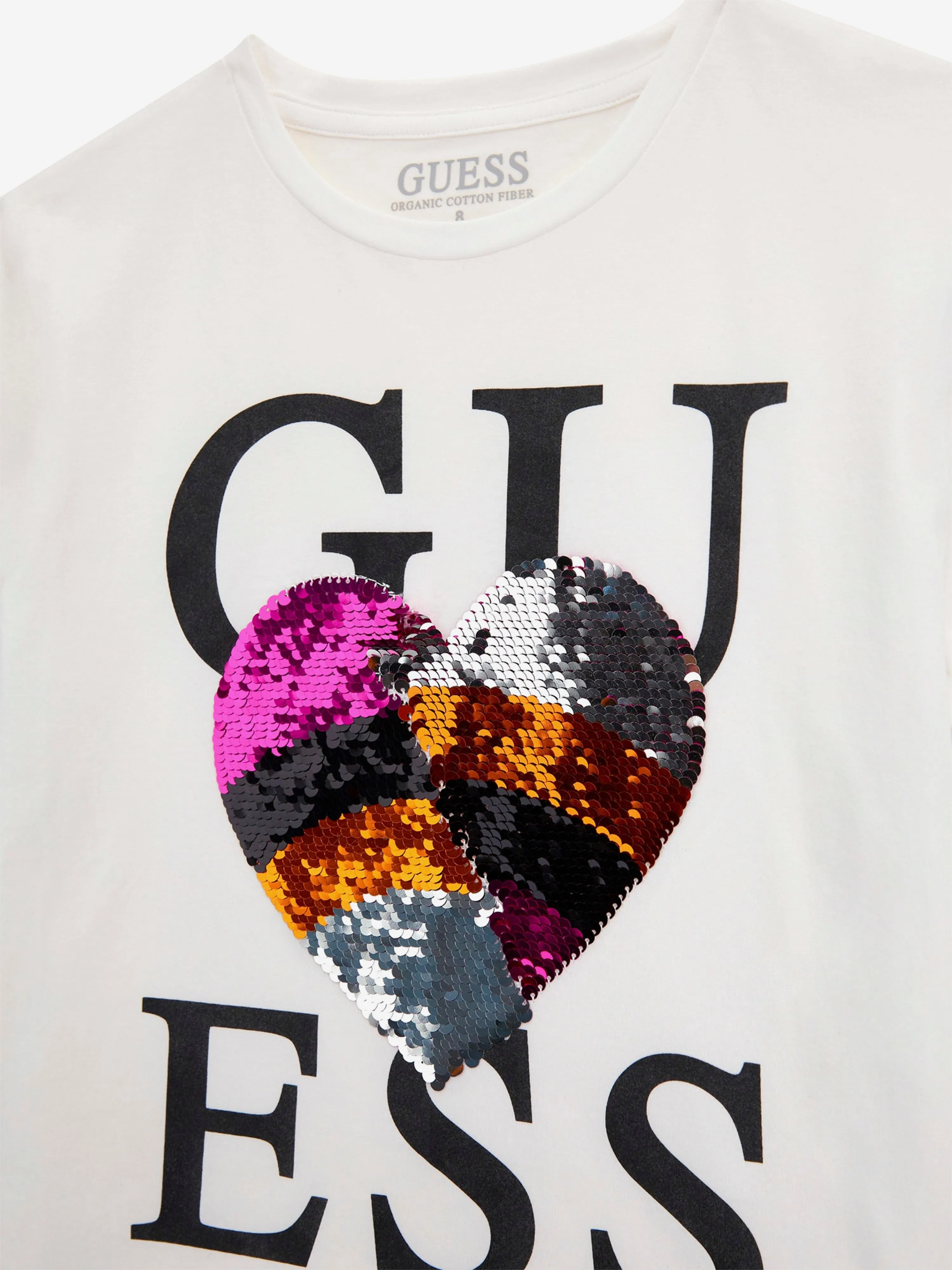Mädchen Pailletten Herz T-Shirt in Weiß