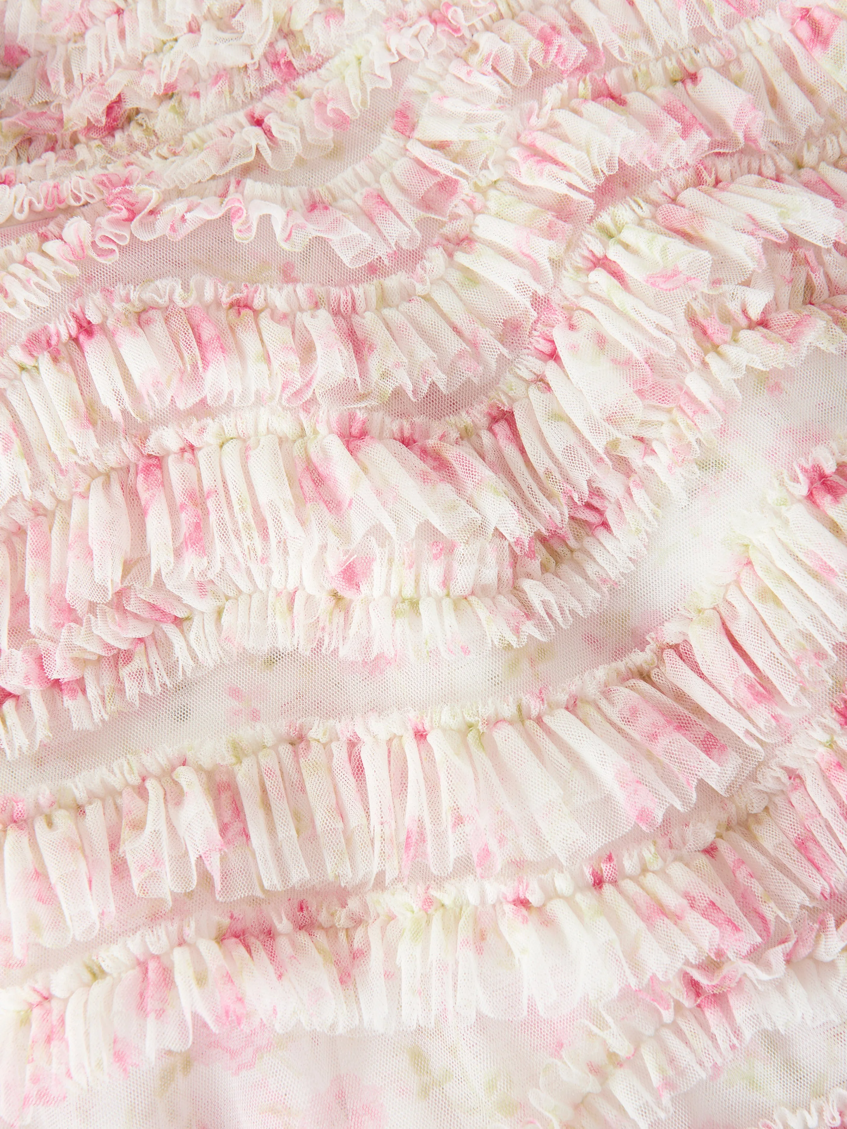 Mädchen Tüll Rosa Ditsy Rüschenkleid in Pink