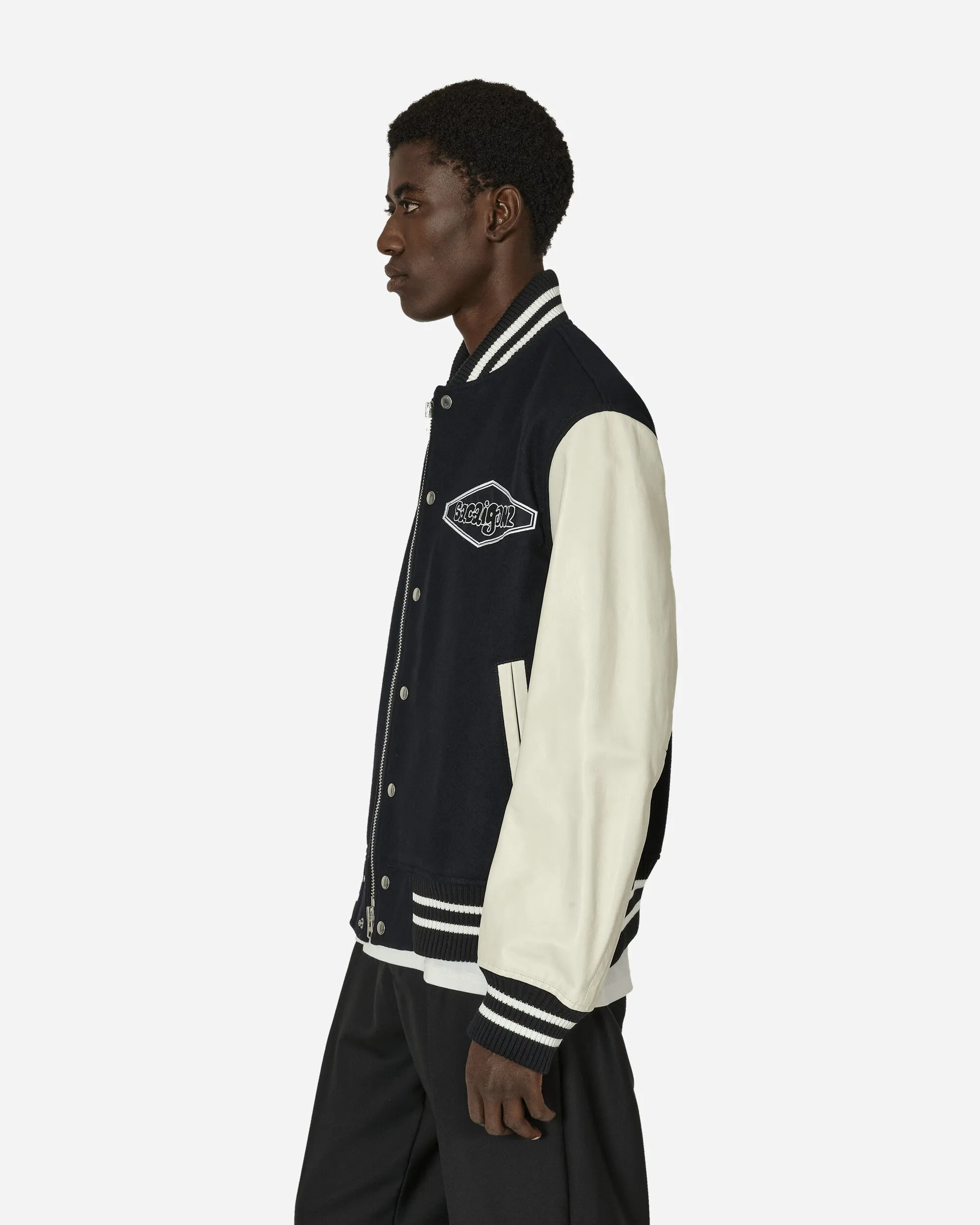Gonz Wool Melton x Lederjacke Marine / Off White