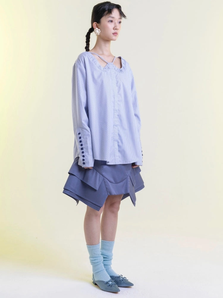 Halter Neck Stripes Shirts【s0000001896】
