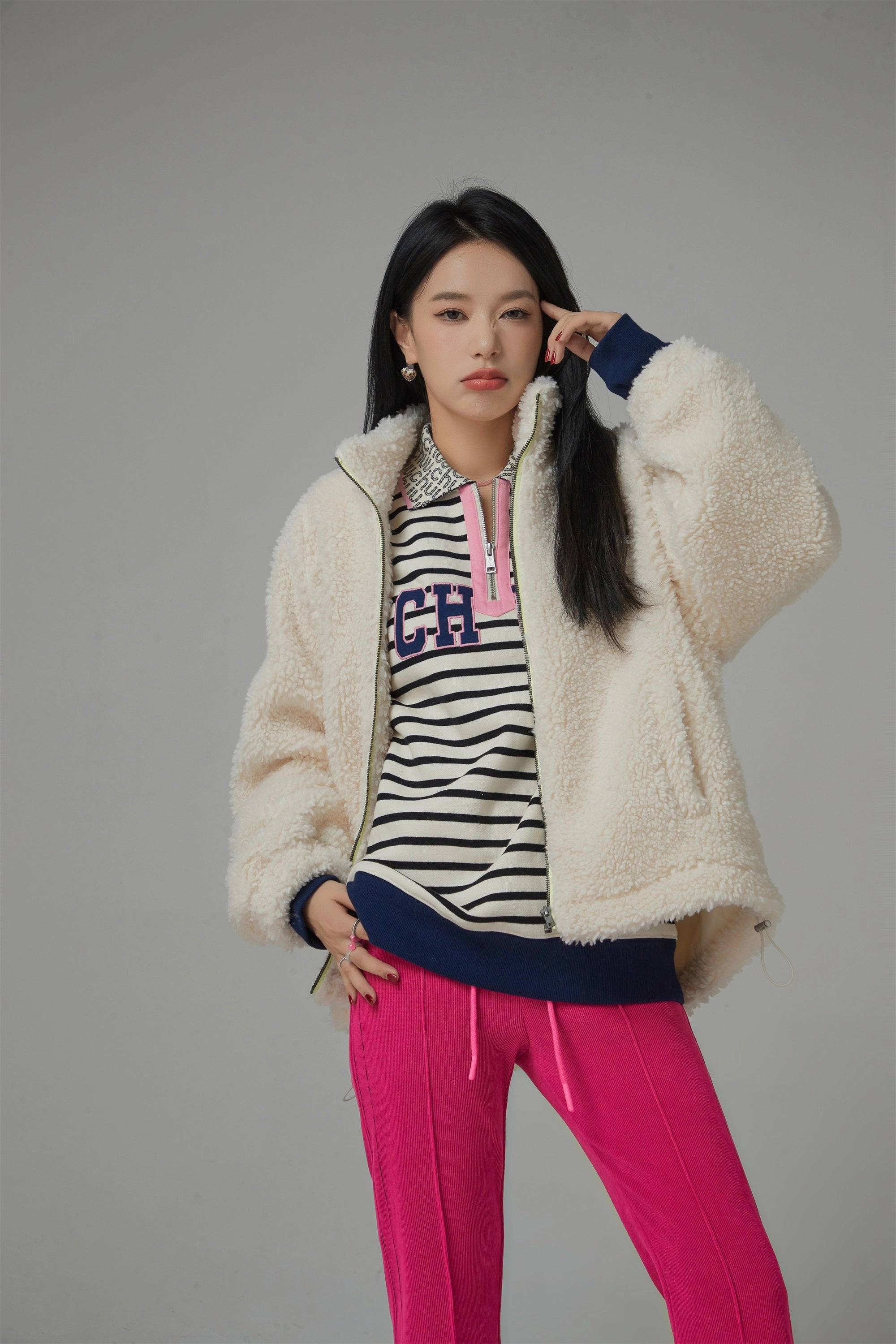 I Like You Half Zip-Up Color Stripe Sweatshirt