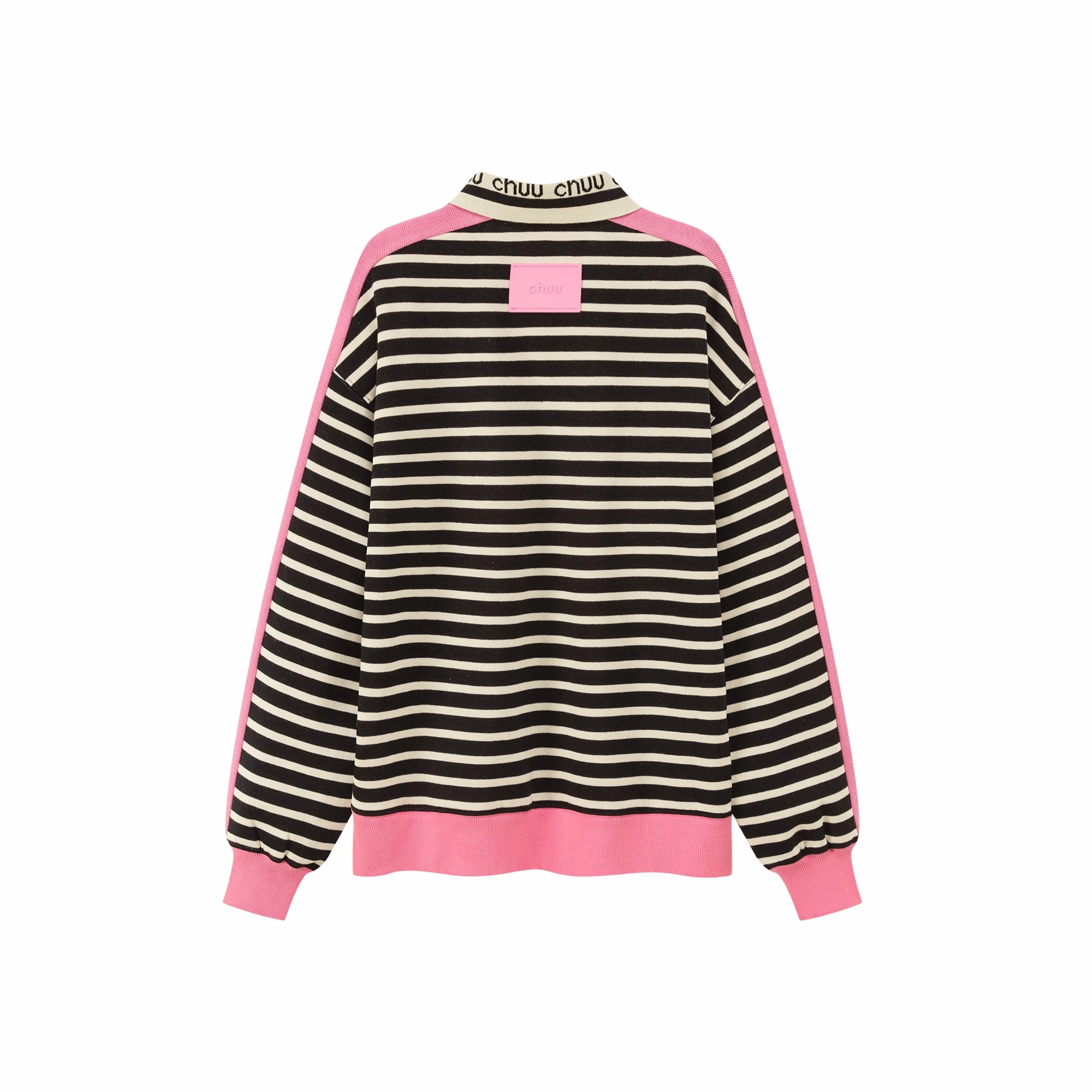 I Like You Half Zip-Up Color Stripe Sweatshirt