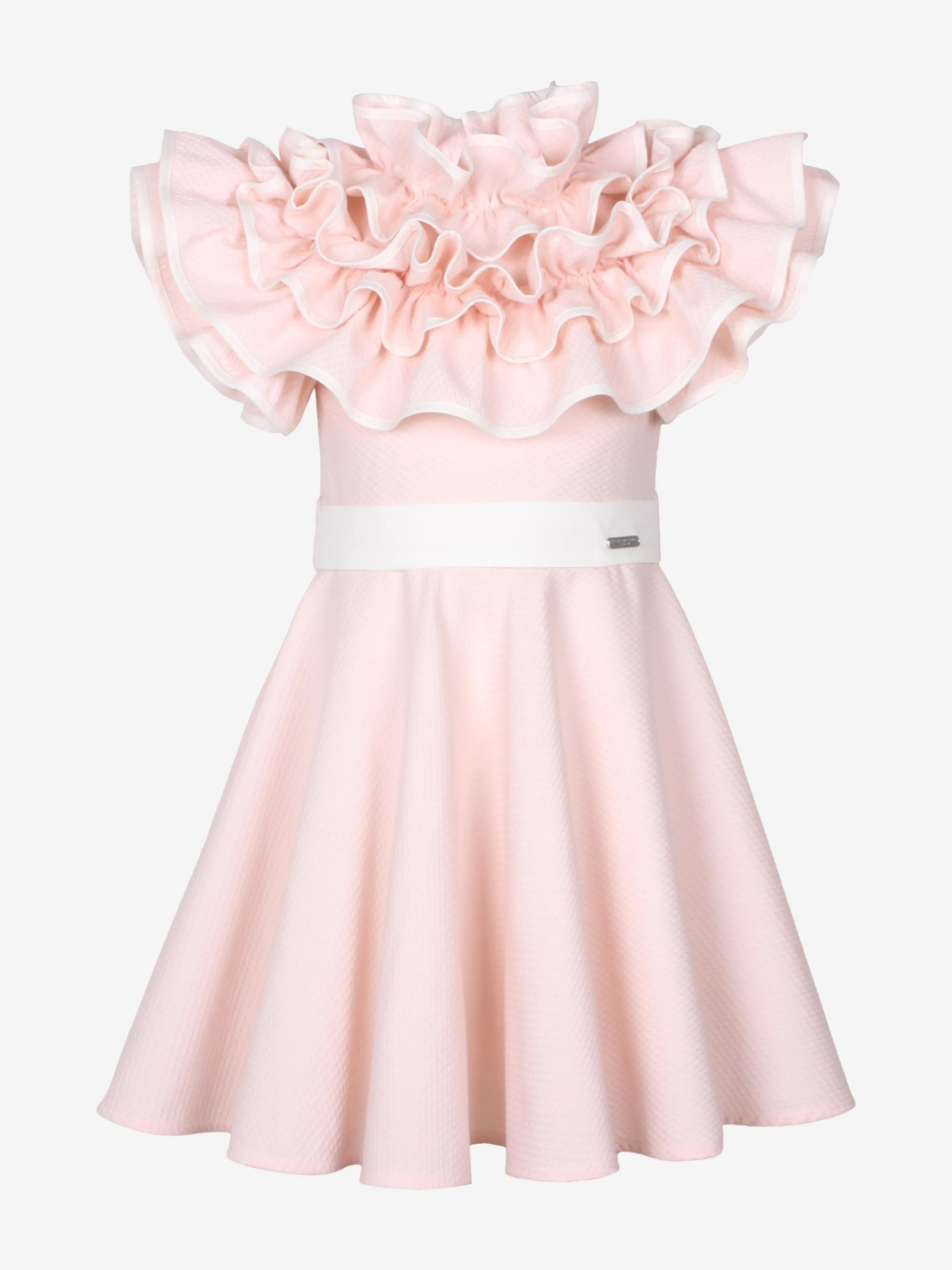 Jessie And James Mädchen Punkte Jacquard Rüschen Glamour Kleid in Rosa