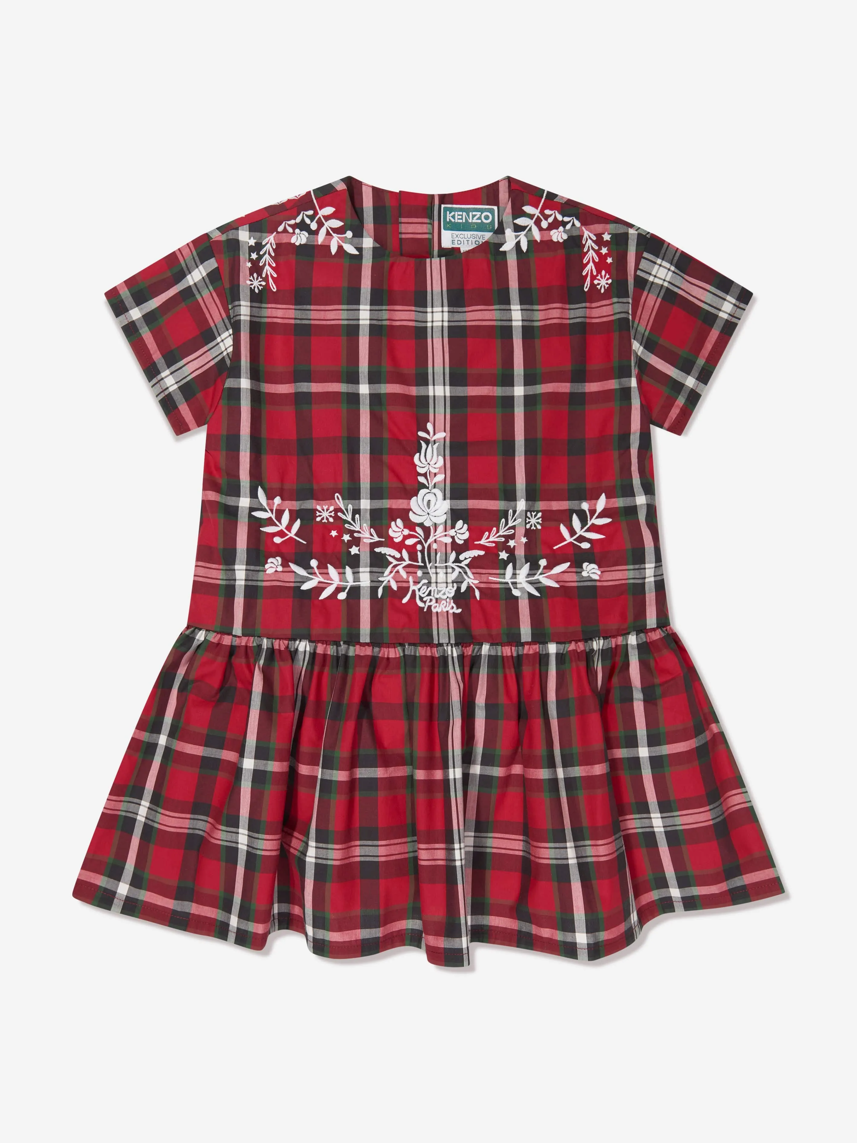 KENZO Mädchen Karo Besticktes Kleid in Rot