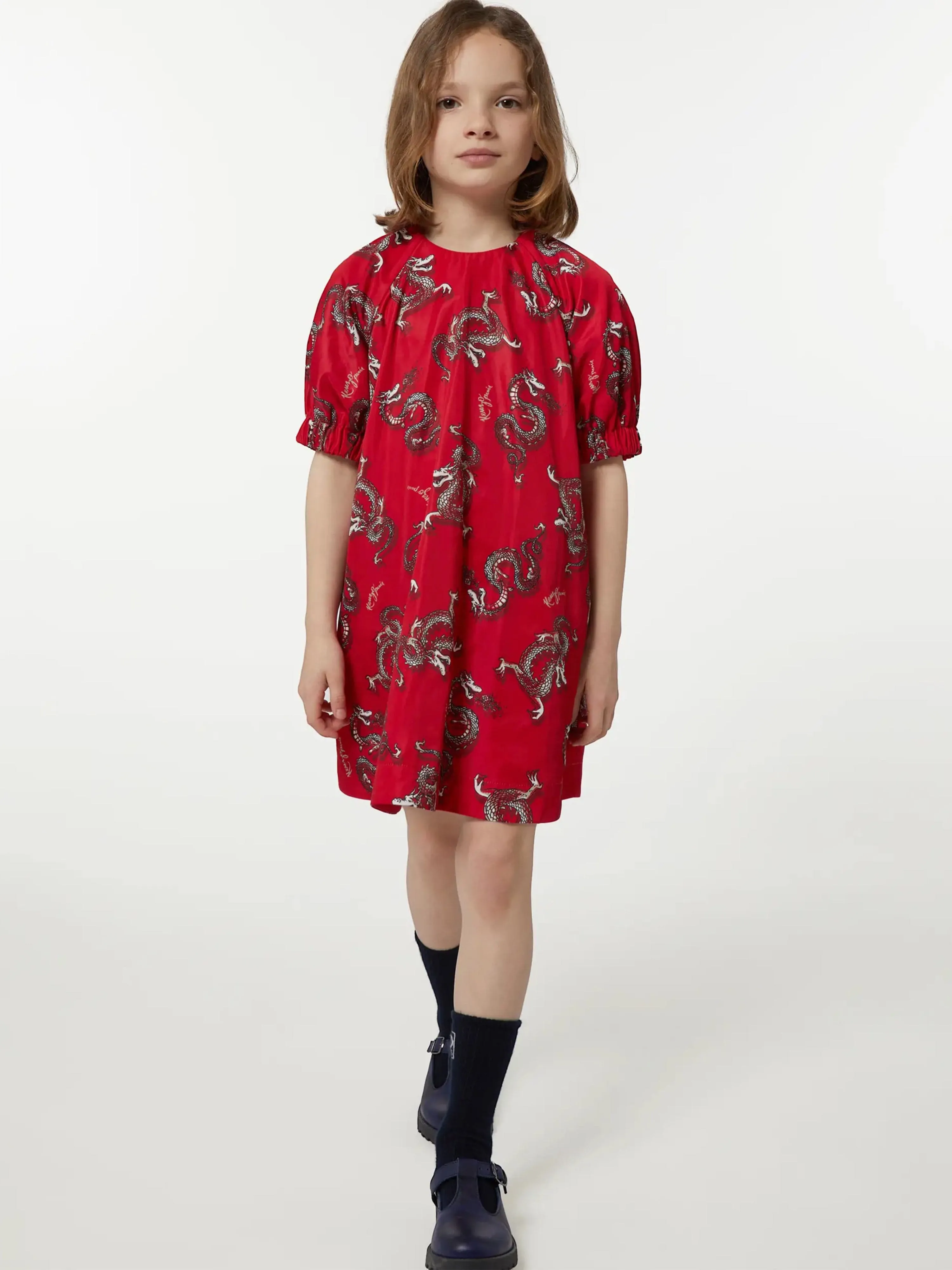 KENZO Mädchen Drachen-Print Kleid in Rot