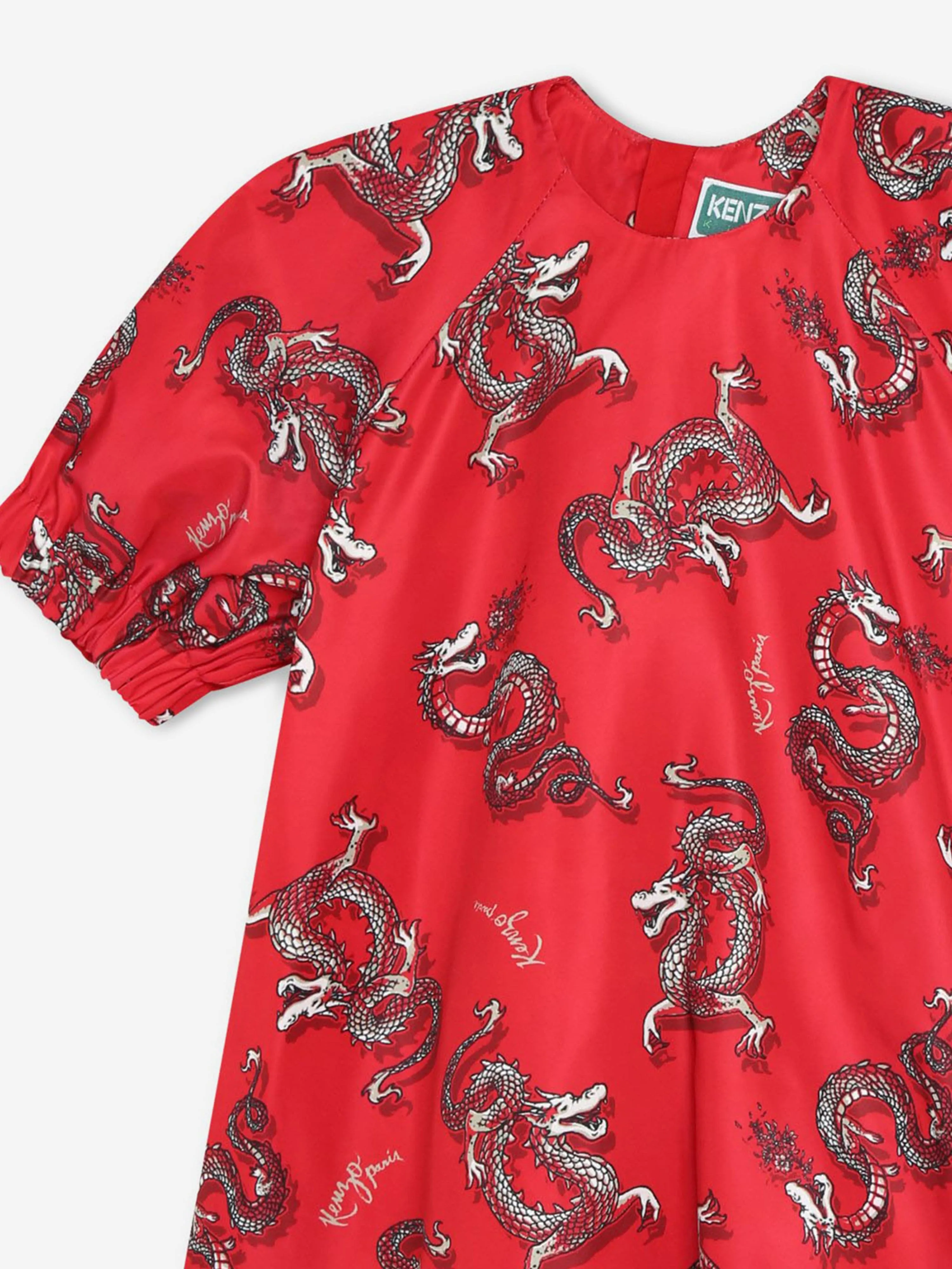KENZO Mädchen Drachen-Print Kleid in Rot
