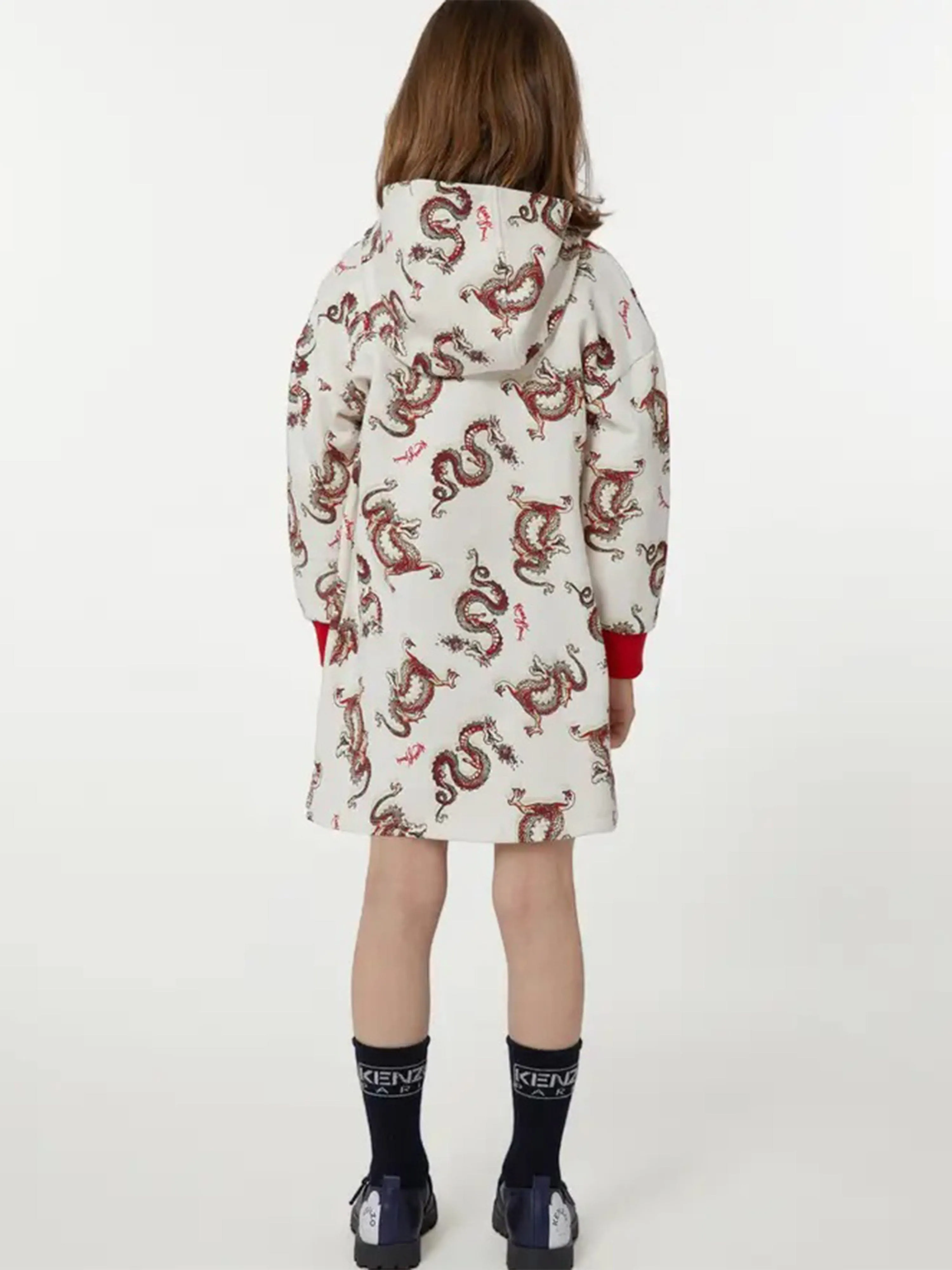 KENZO Mädchen Kapuzen-Drachenkleid in Elfenbein