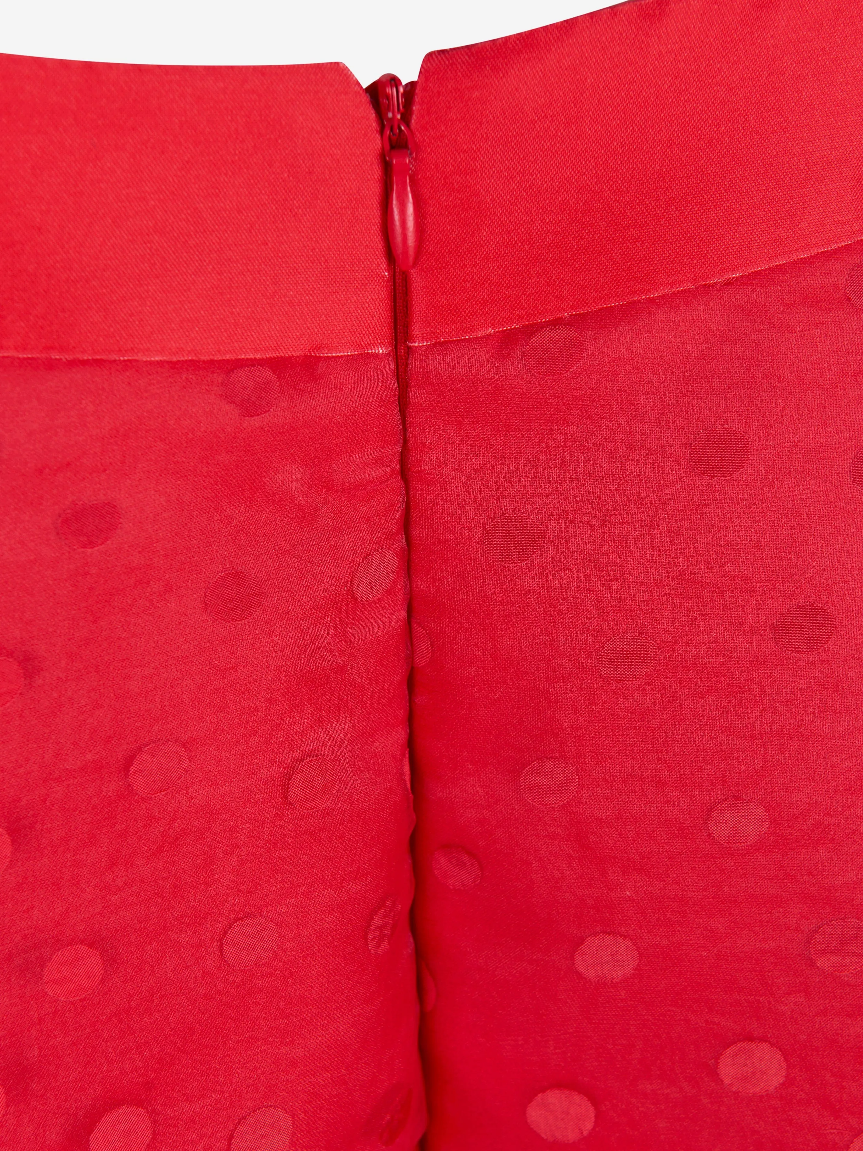 Mama Luma Mädchen Schleife Detailliertes Organza Tupfenkleid in Rot