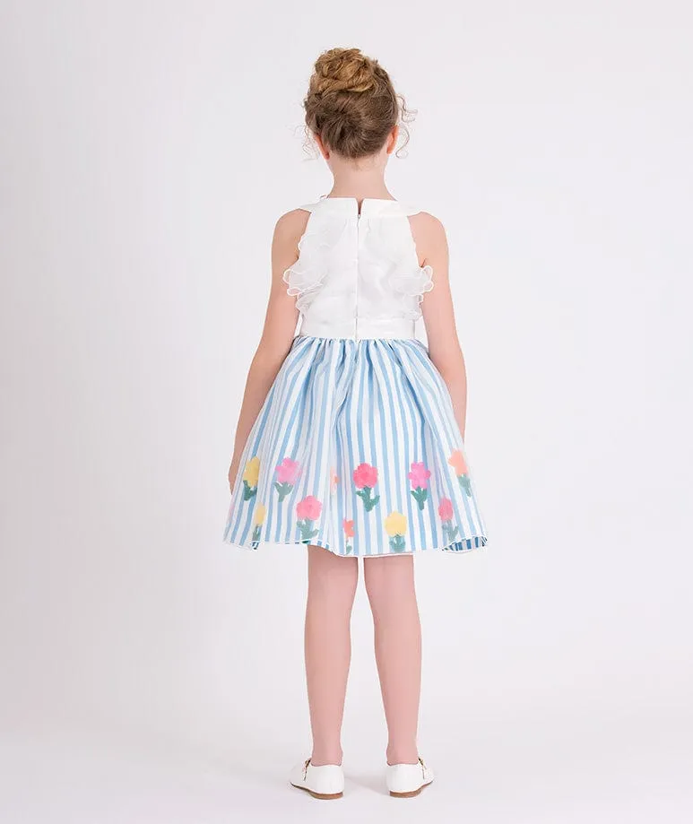 Mama Luma Mädchen Organza Schicht-Blumenkleid in Blau