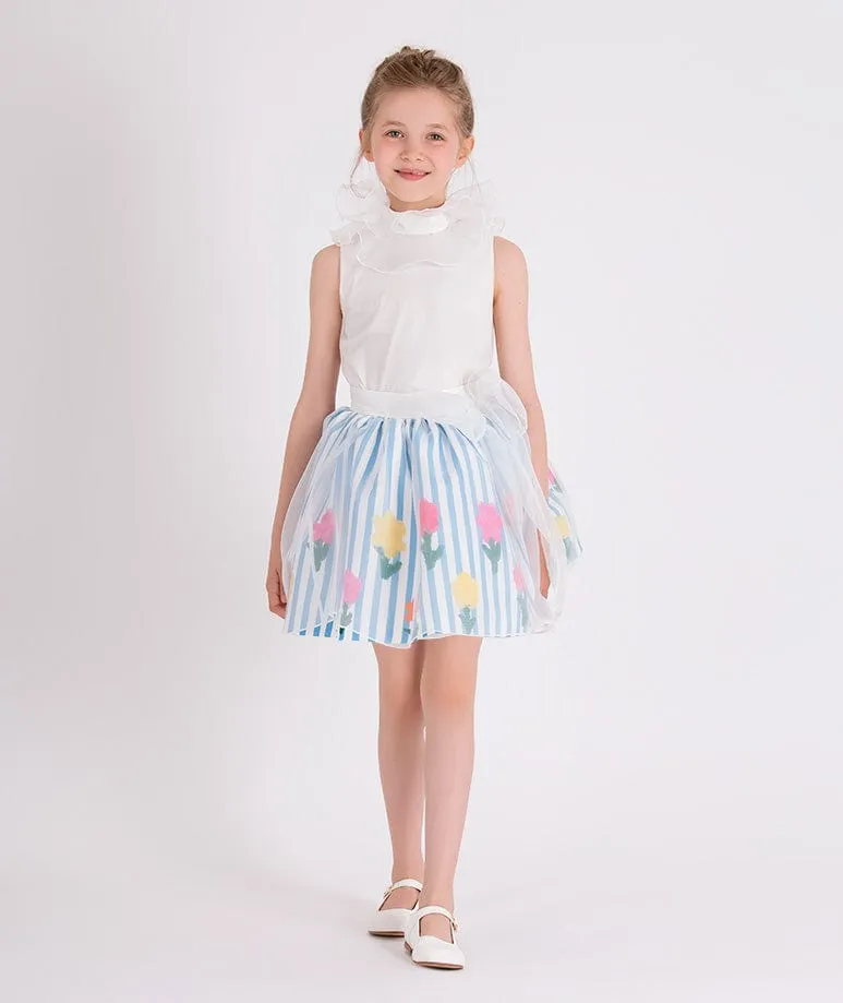 Mama Luma Mädchen Organza Schicht-Blumenkleid in Blau