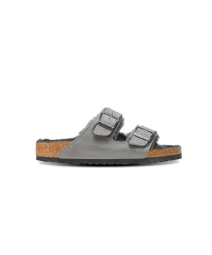 Mens Birkenstock Shoes Birkenstock Arizona Oiled Leather Shearling Iron Sandals