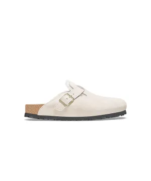 Mens Birkenstock Shoes Birkenstock Boston Suede Leather Shearling Antique White Clogs