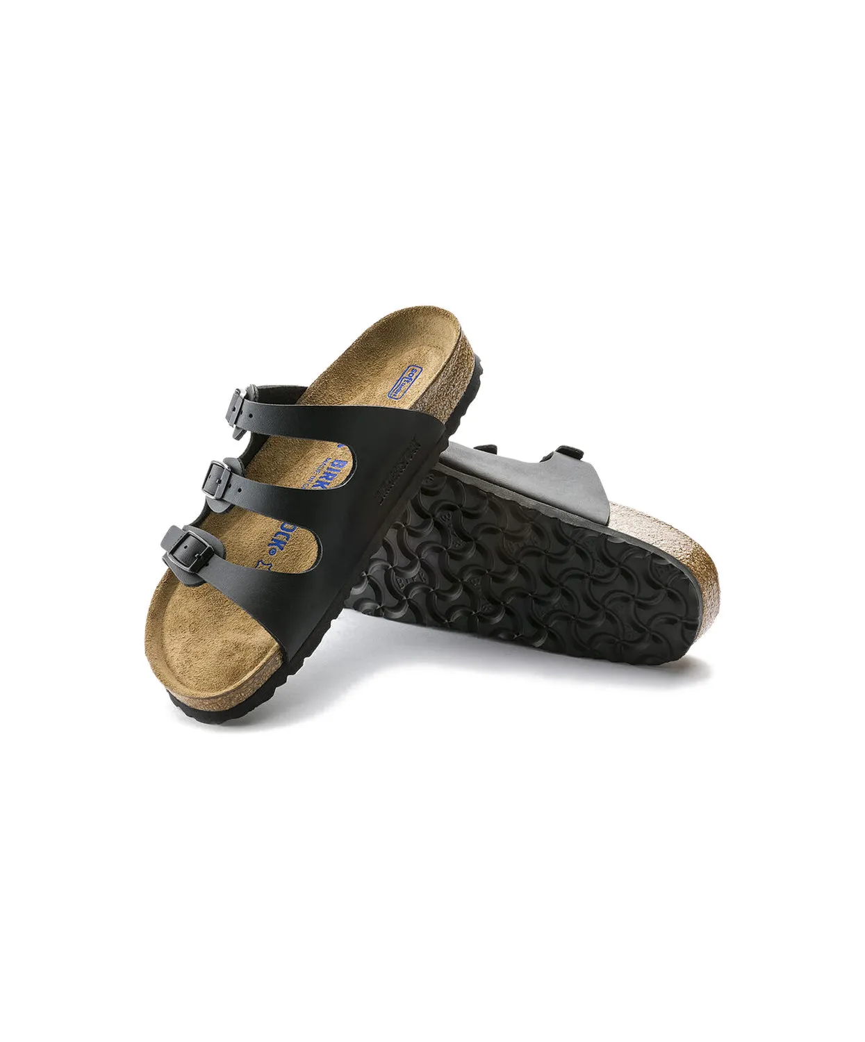 Mens Birkenstock Shoes Birkenstock Florida Birko-Flor Black Soft Footbed Sandals