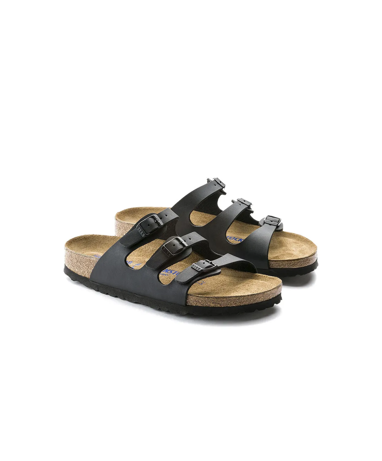 Mens Birkenstock Shoes Birkenstock Florida Birko-Flor Black Soft Footbed Sandals