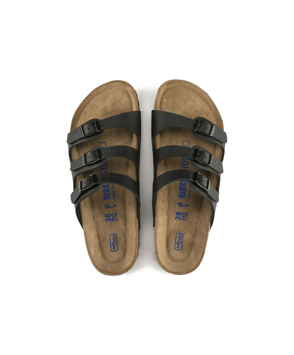 Mens Birkenstock Shoes Birkenstock Florida Birko-Flor Black Soft Footbed Sandals