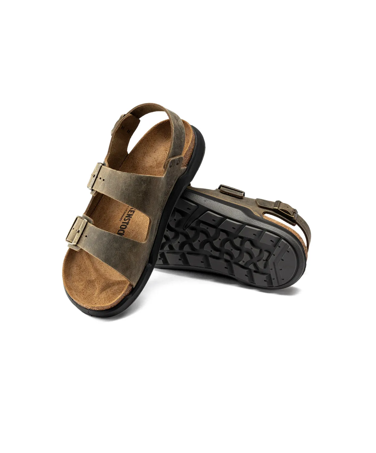 Mens Birkenstock Shoes Birkenstock Milano Cross Town Oiled Leather Faded Khaki Sandals