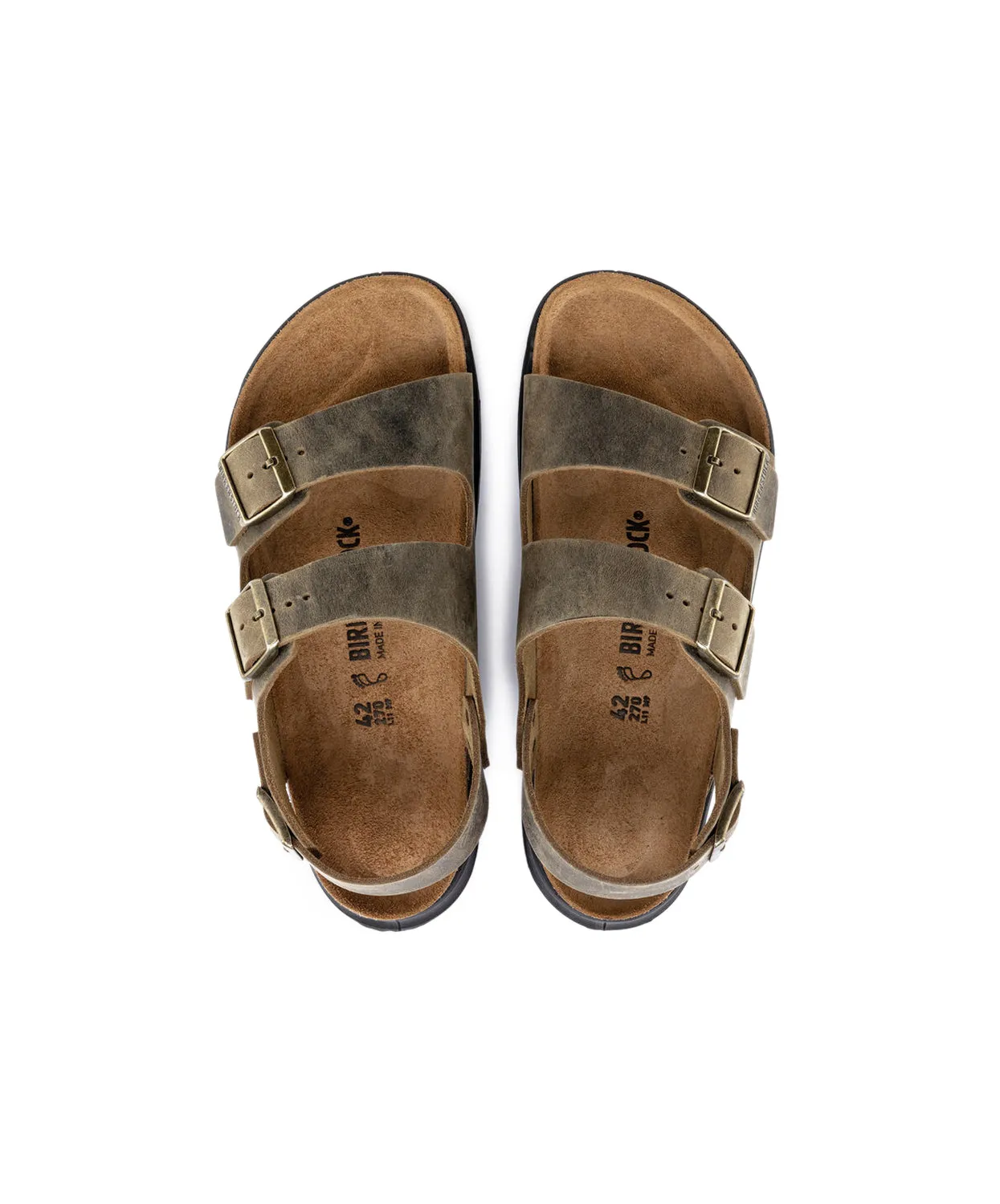 Mens Birkenstock Shoes Birkenstock Milano Cross Town Oiled Leather Faded Khaki Sandals