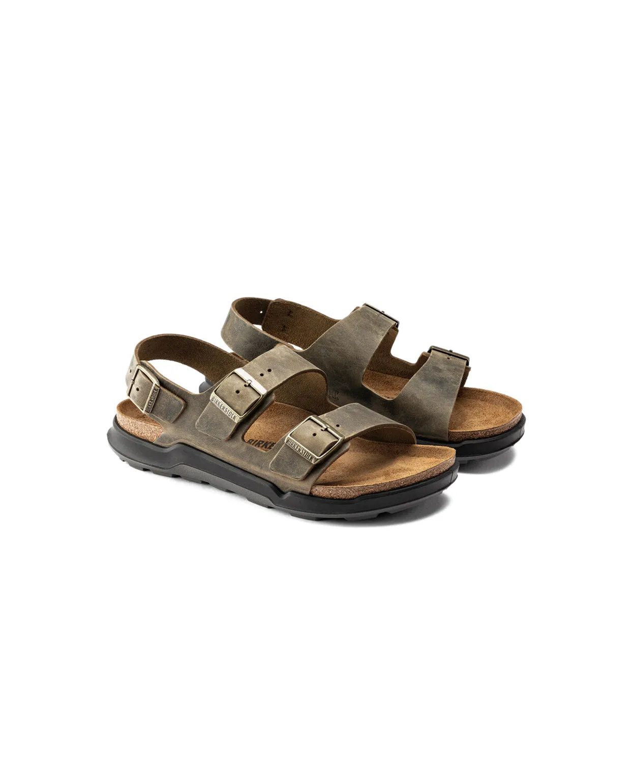 Mens Birkenstock Shoes Birkenstock Milano Cross Town Oiled Leather Faded Khaki Sandals