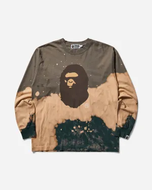 Herren Langarm-T-Shirt mit Ape-Kopf-Tie-Dye-Muster in Beige
