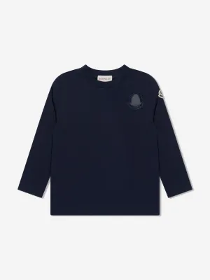 Moncler Enfant Mädchen Langarm Logo T-Shirt in Marineblau