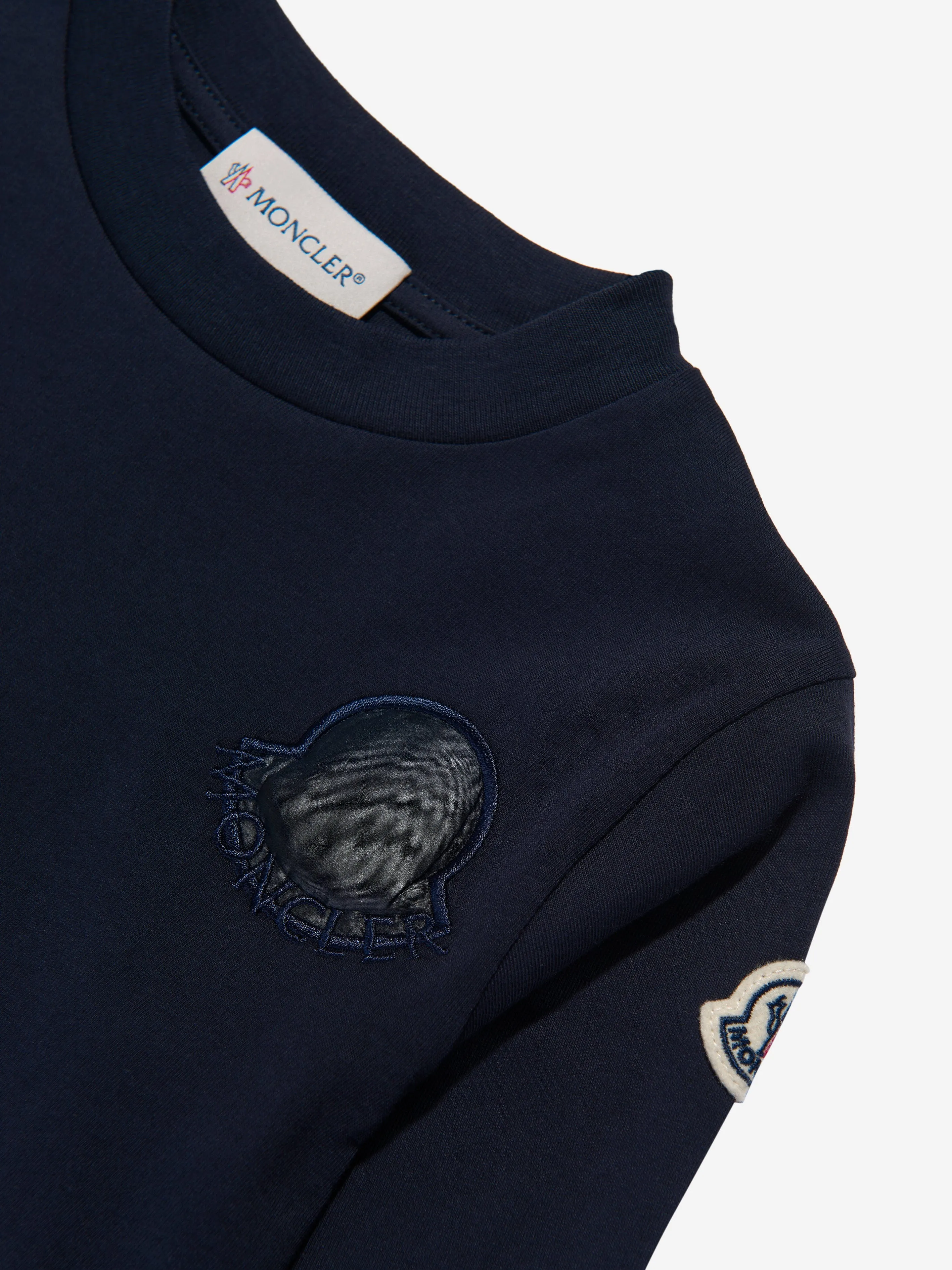 Moncler Enfant Mädchen Langarm Logo T-Shirt in Marineblau