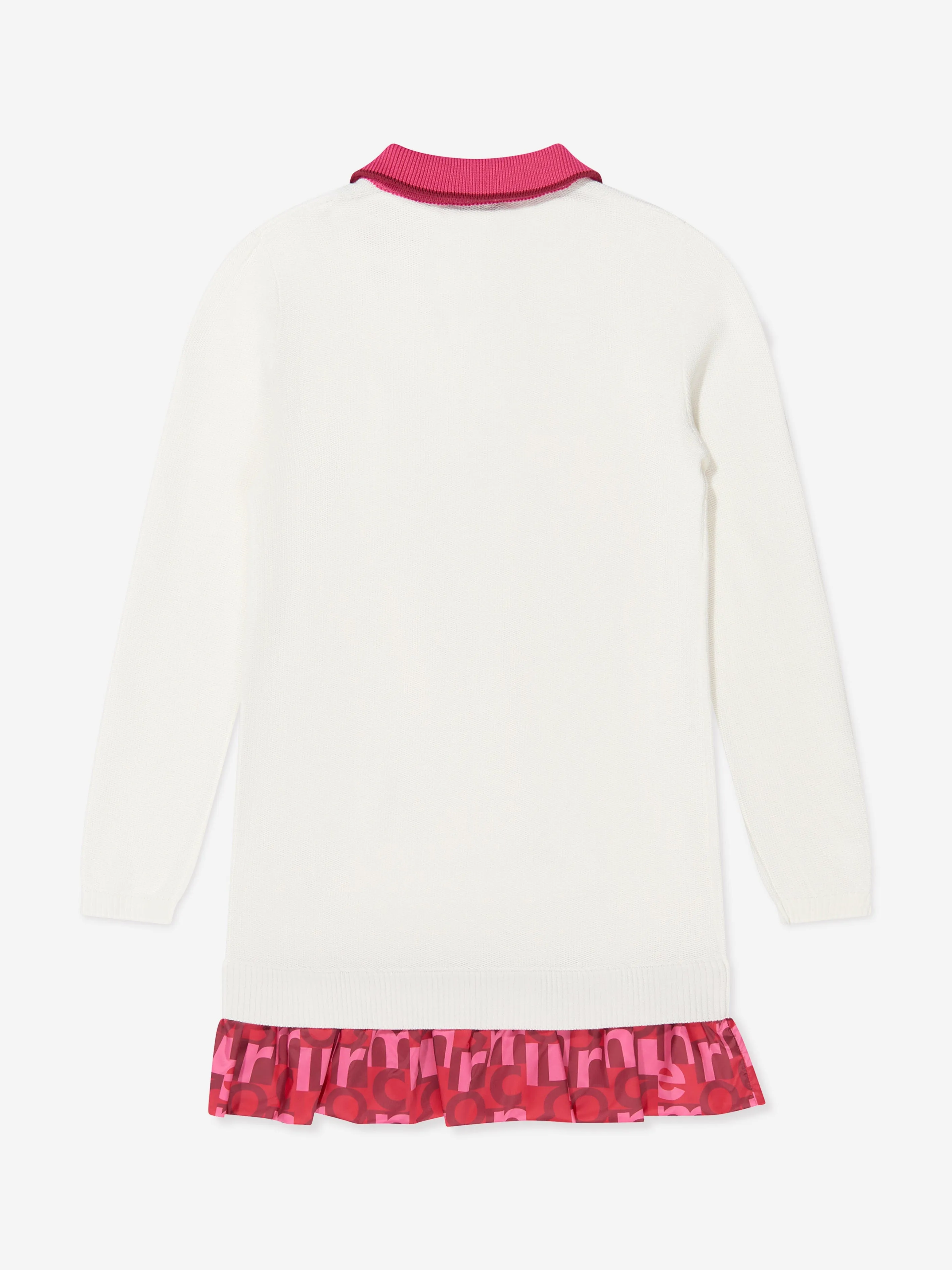 Moncler Enfant Mädchen Langarm Polo-Kleid in Weiß