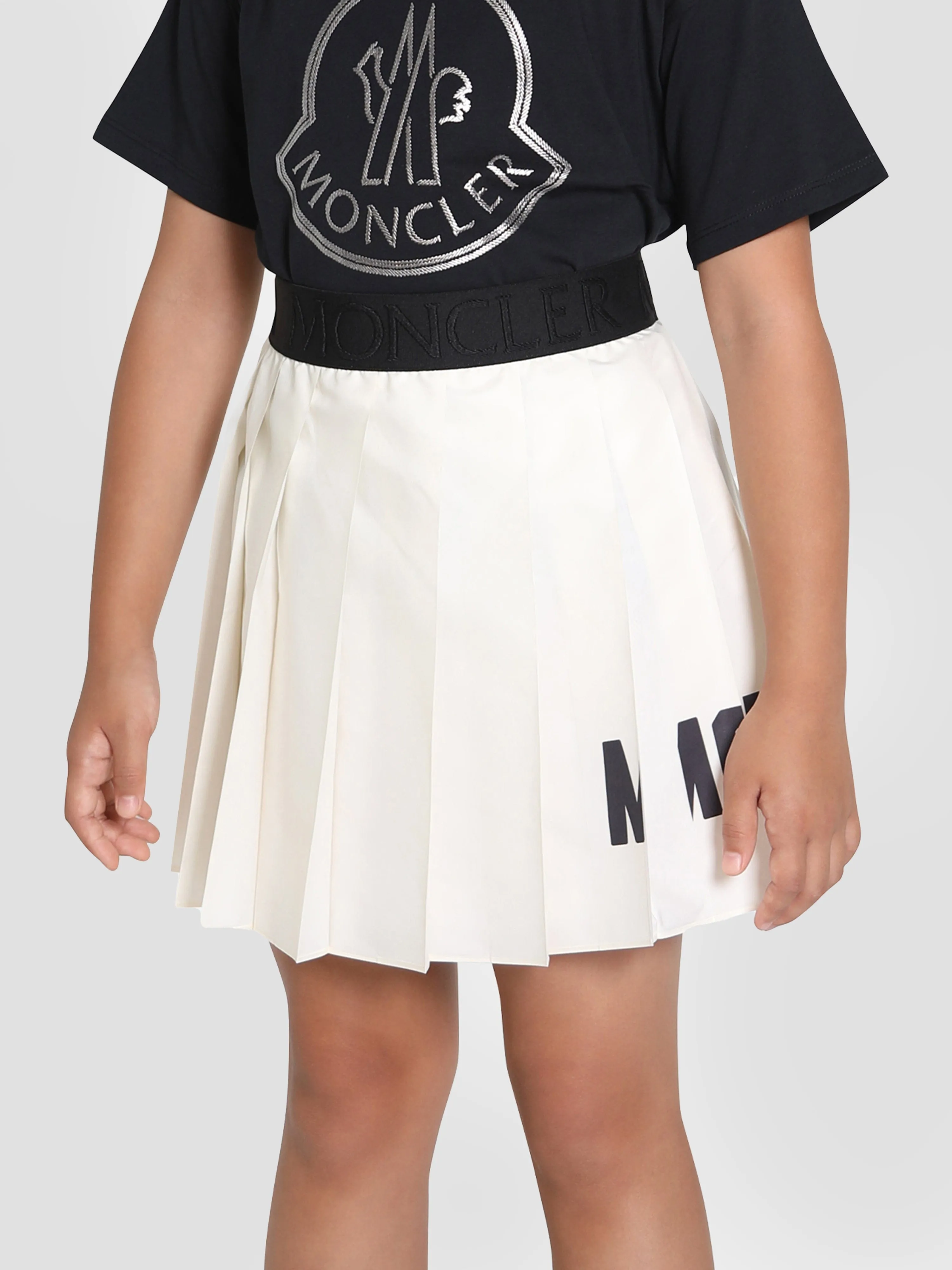 Moncler Enfant Mädchen Plissierter Logo-Rock in Elfenbein