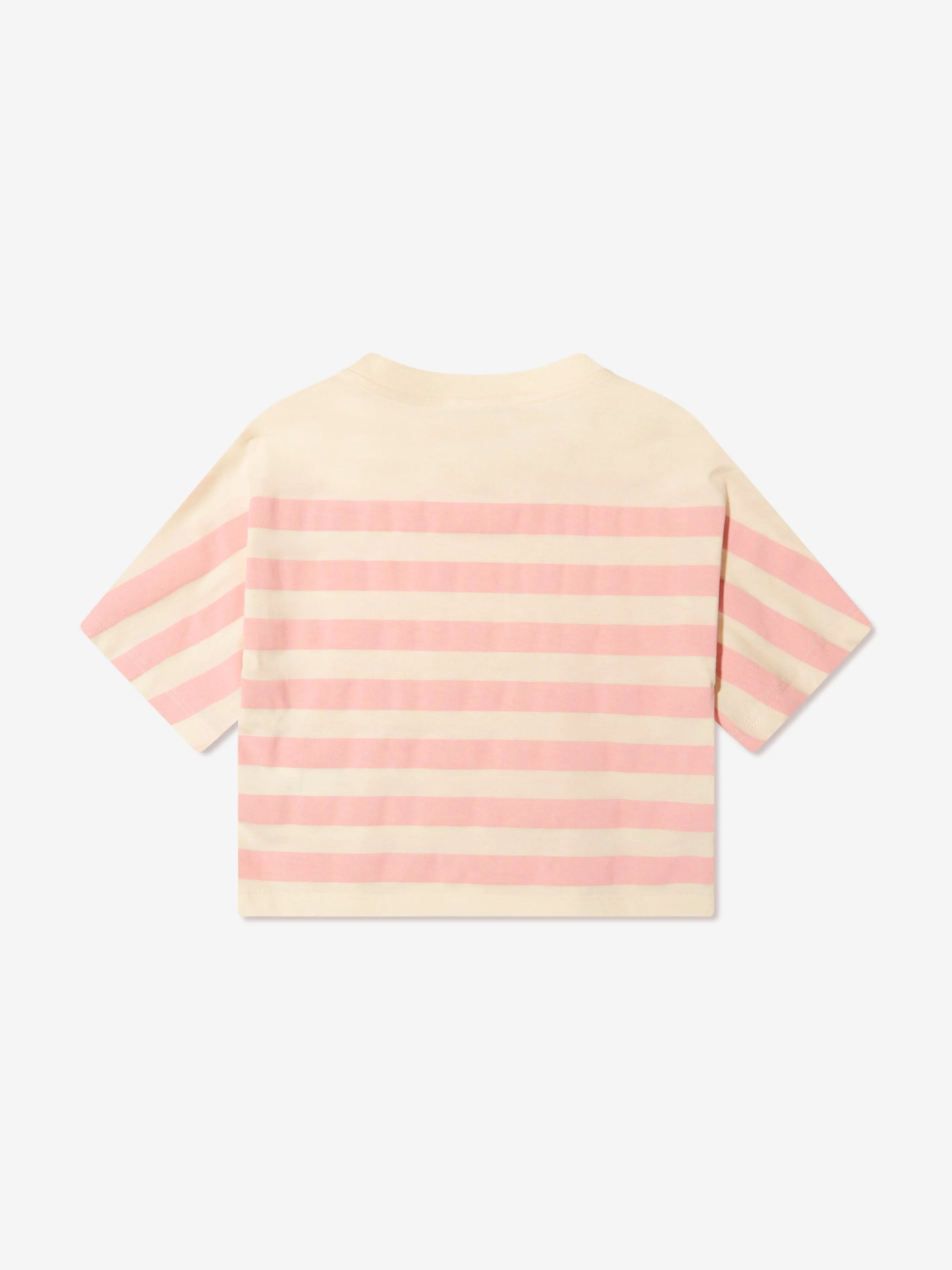 Moncler Enfant Mädchen Gestreiftes Logo T-Shirt in Creme