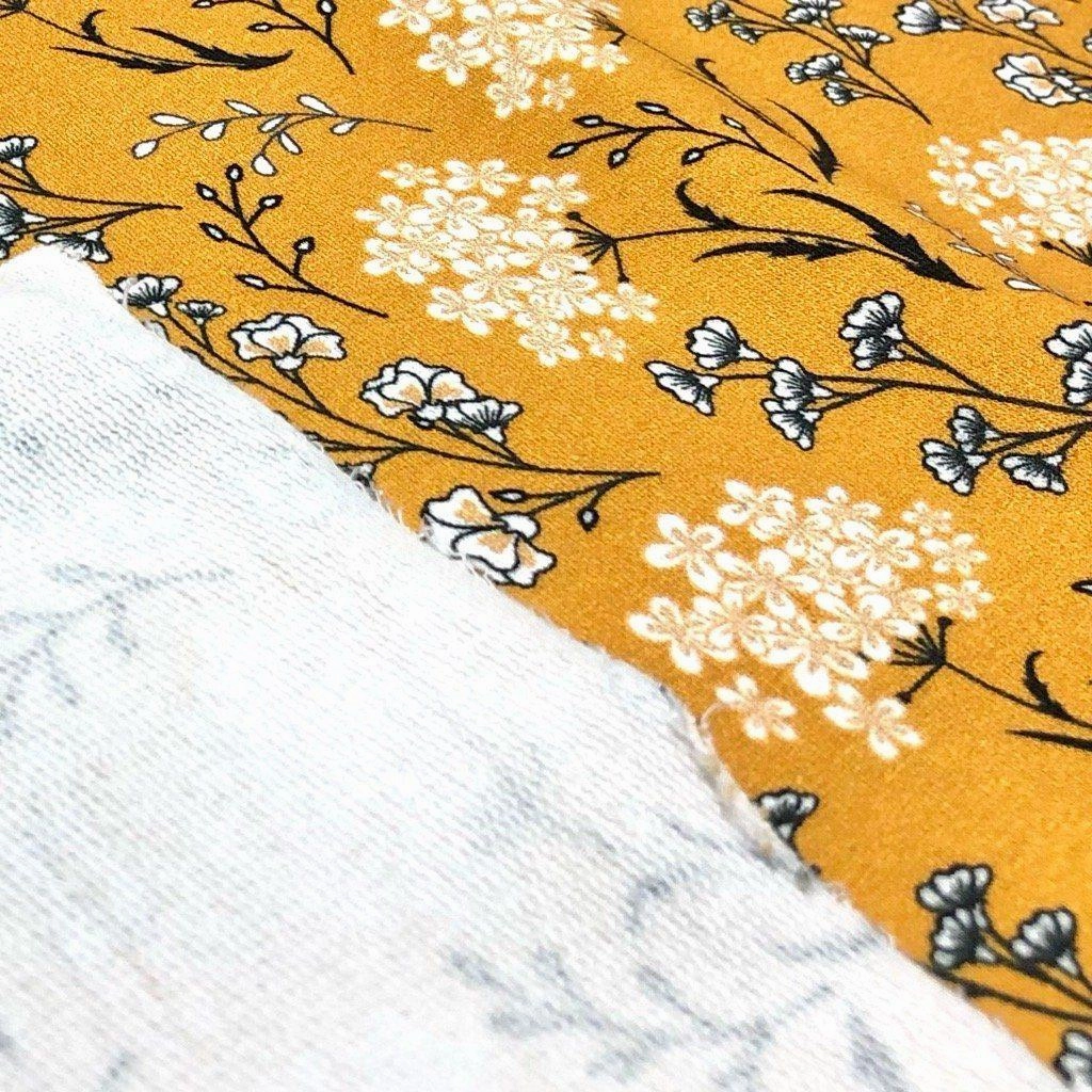 Mustard Floral French Terry Fabric