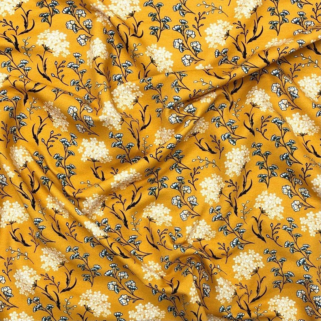 Mustard Floral French Terry Fabric