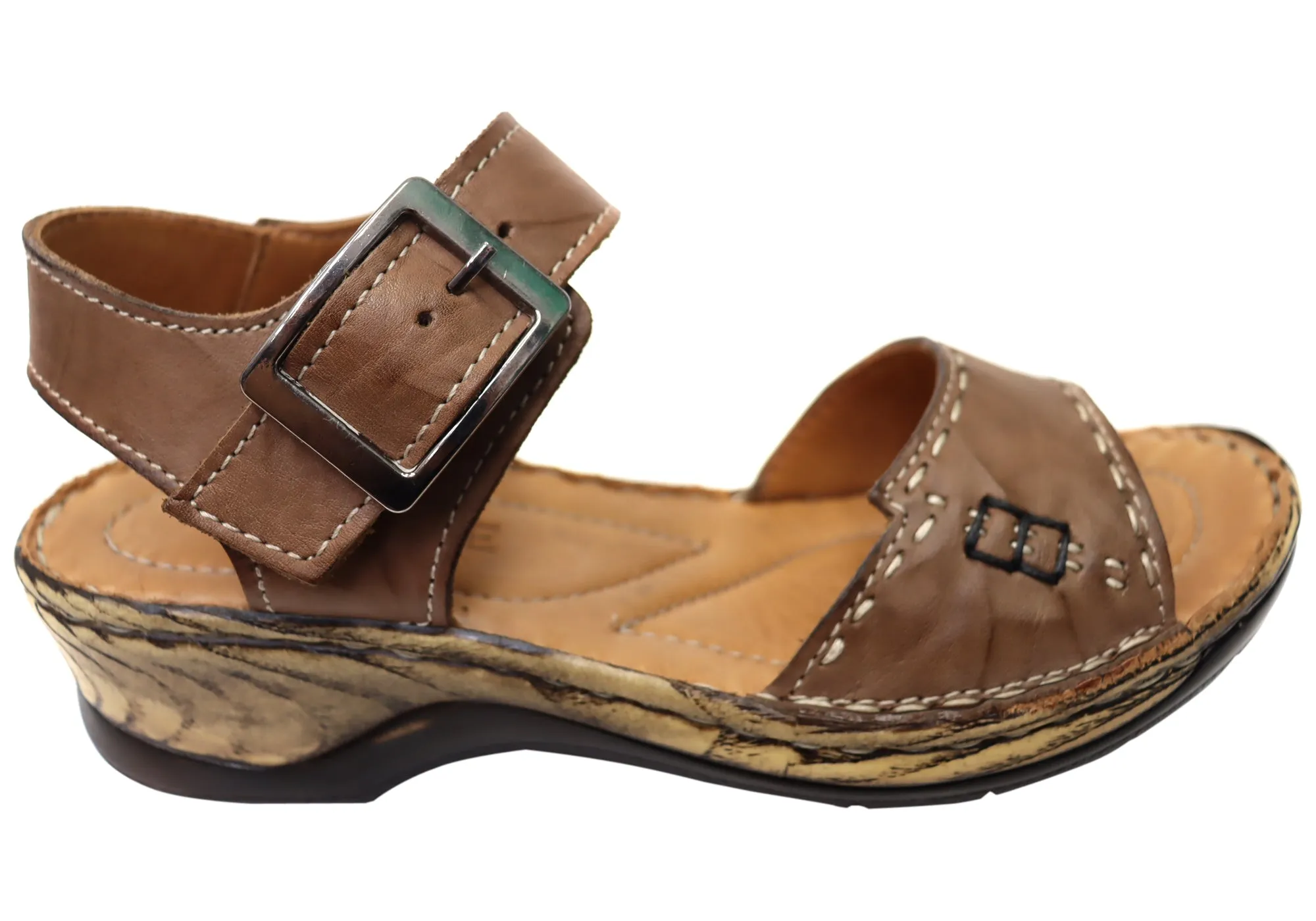 Orizonte Time Damen Bequeme Europäische Ledersandalen Orizonte Schuhe