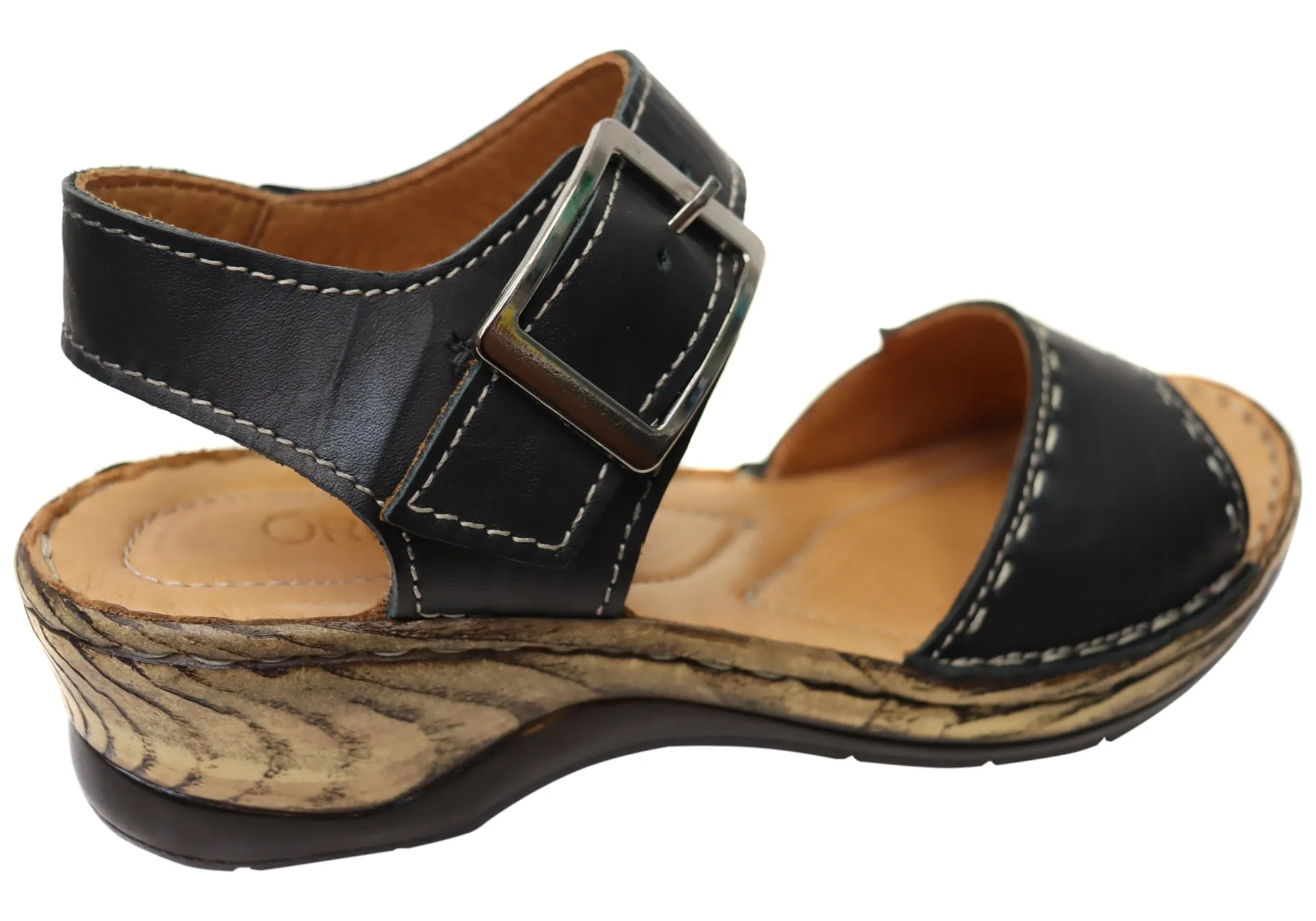 Orizonte Time Damen Bequeme Europäische Ledersandalen Orizonte Schuhe