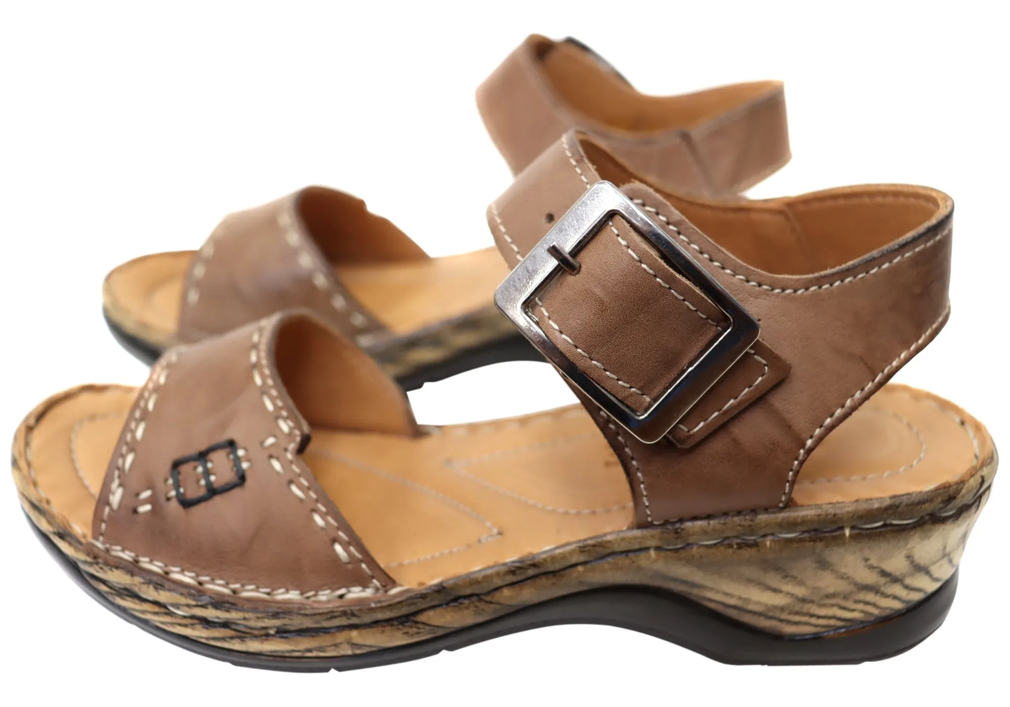 Orizonte Time Damen Bequeme Europäische Ledersandalen Orizonte Schuhe