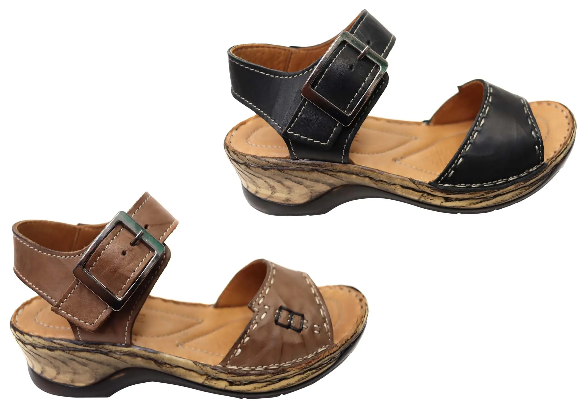 Orizonte Time Damen Bequeme Europäische Ledersandalen Orizonte Schuhe
