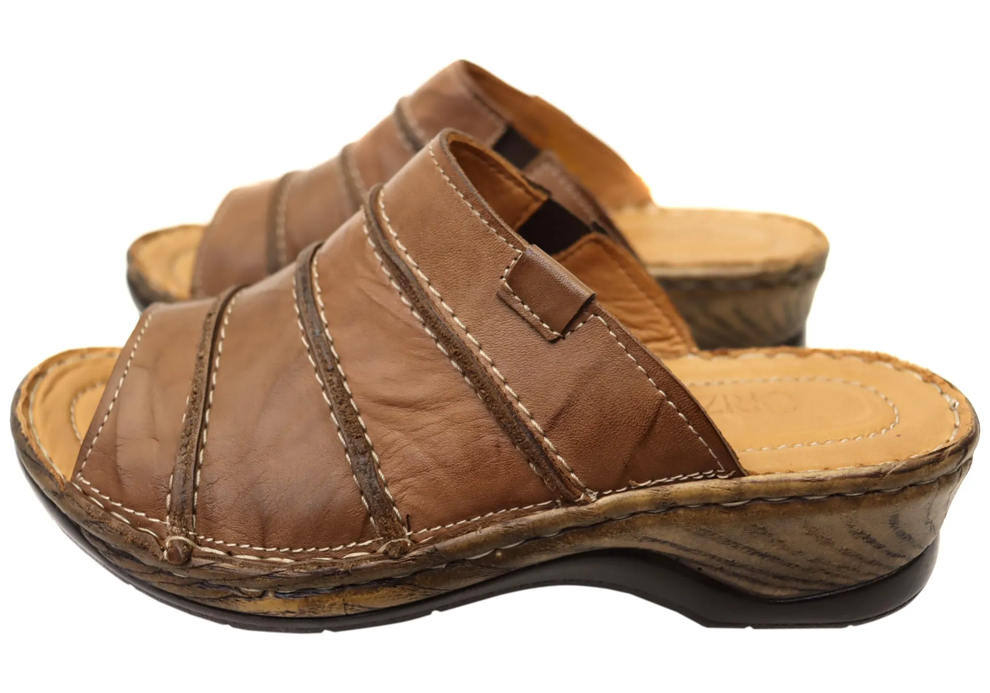 Orizonte Trivia Damen Bequeme Europäische Lederschlappen Sandalen Orizonte Schuhe