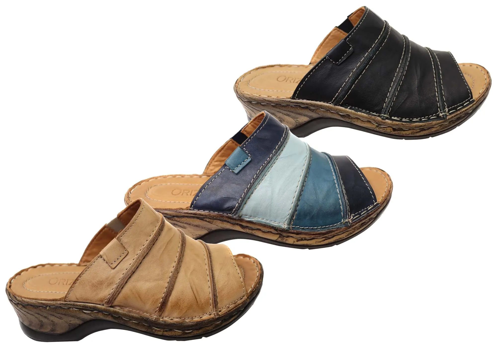 Orizonte Trivia Damen Bequeme Europäische Lederschlappen Sandalen Orizonte Schuhe