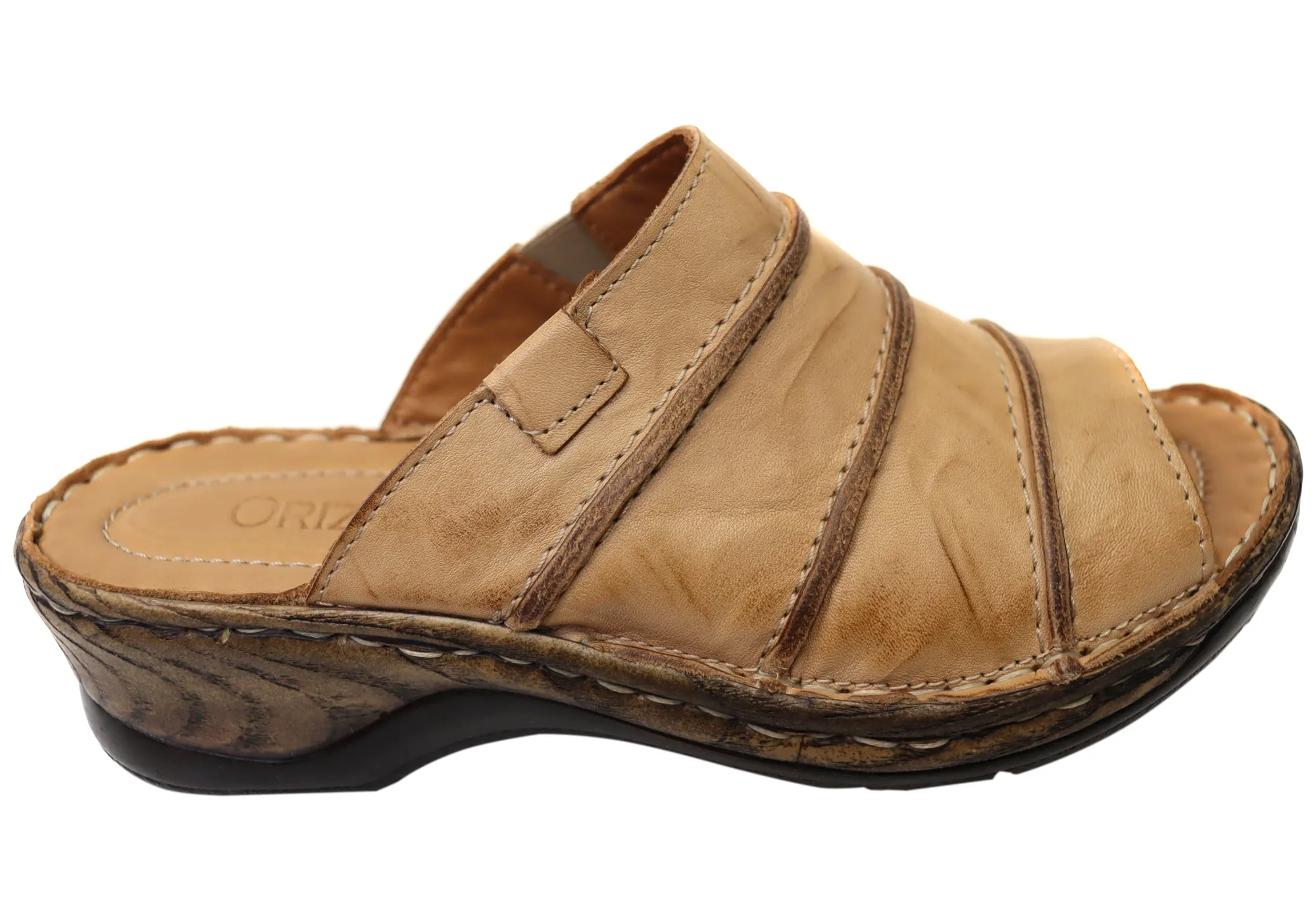 Orizonte Trivia Damen Bequeme Europäische Lederschlappen Sandalen Orizonte Schuhe