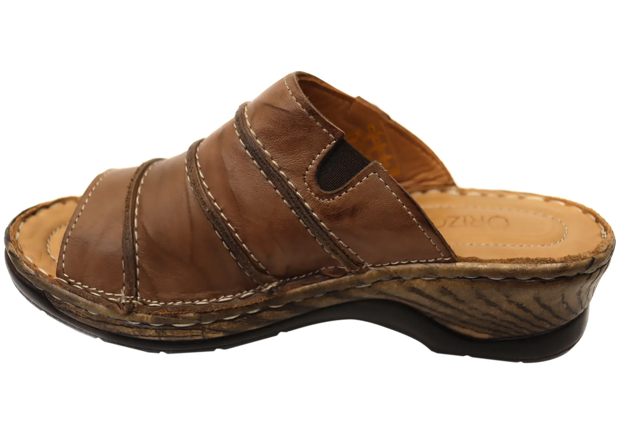 Orizonte Trivia Damen Bequeme Europäische Lederschlappen Sandalen Orizonte Schuhe