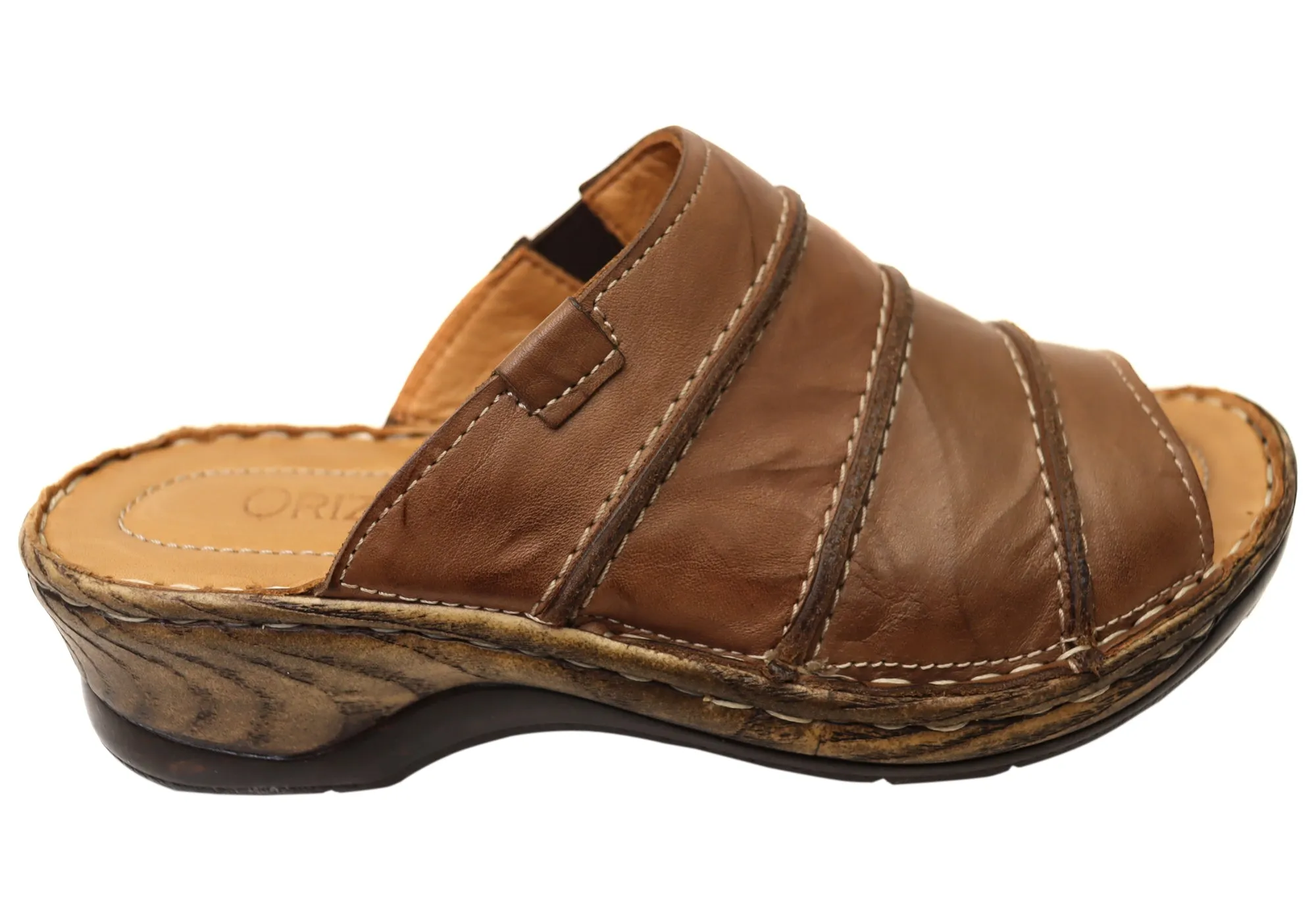Orizonte Trivia Damen Bequeme Europäische Lederschlappen Sandalen Orizonte Schuhe
