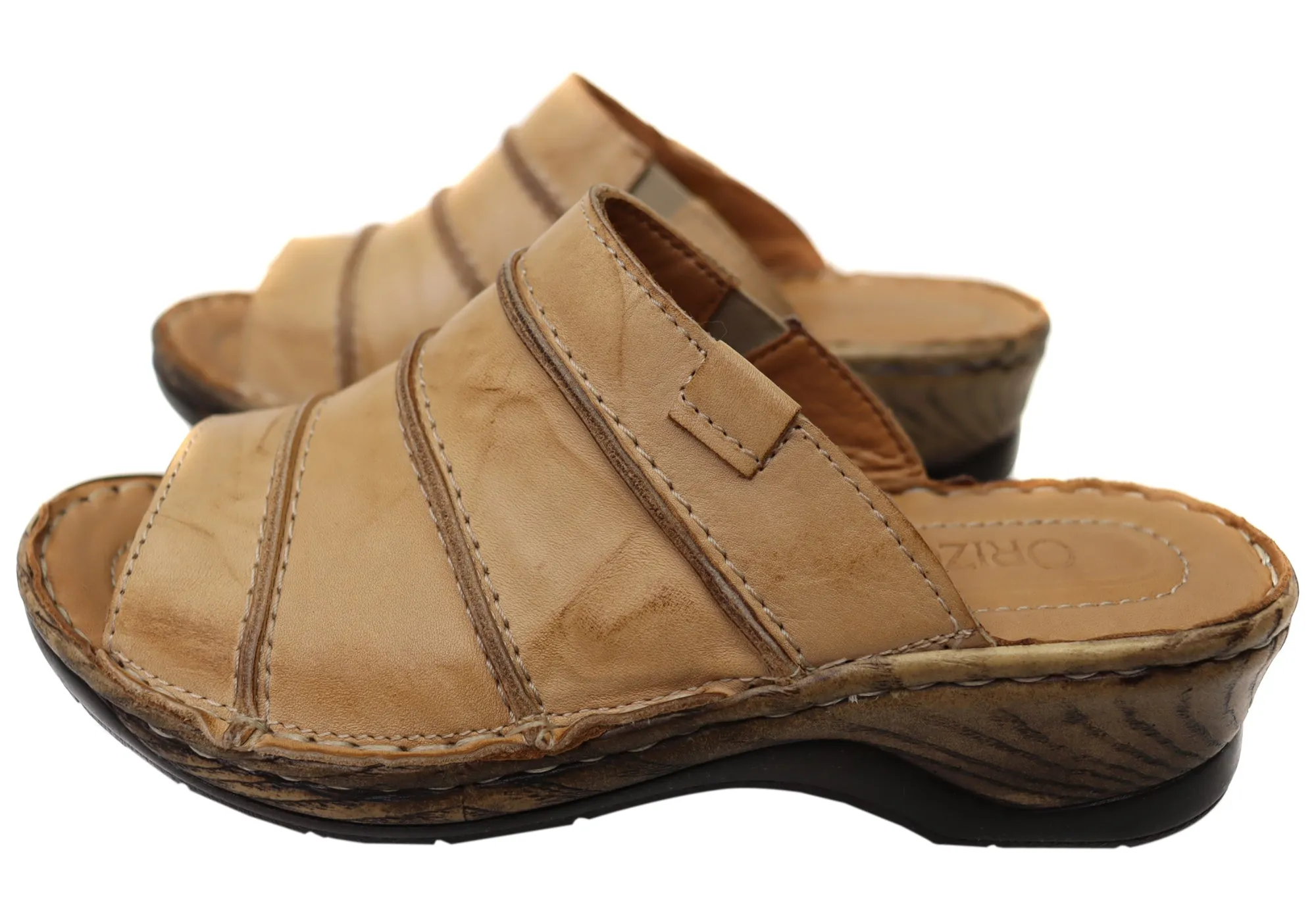 Orizonte Trivia Damen Bequeme Europäische Lederschlappen Sandalen Orizonte Schuhe